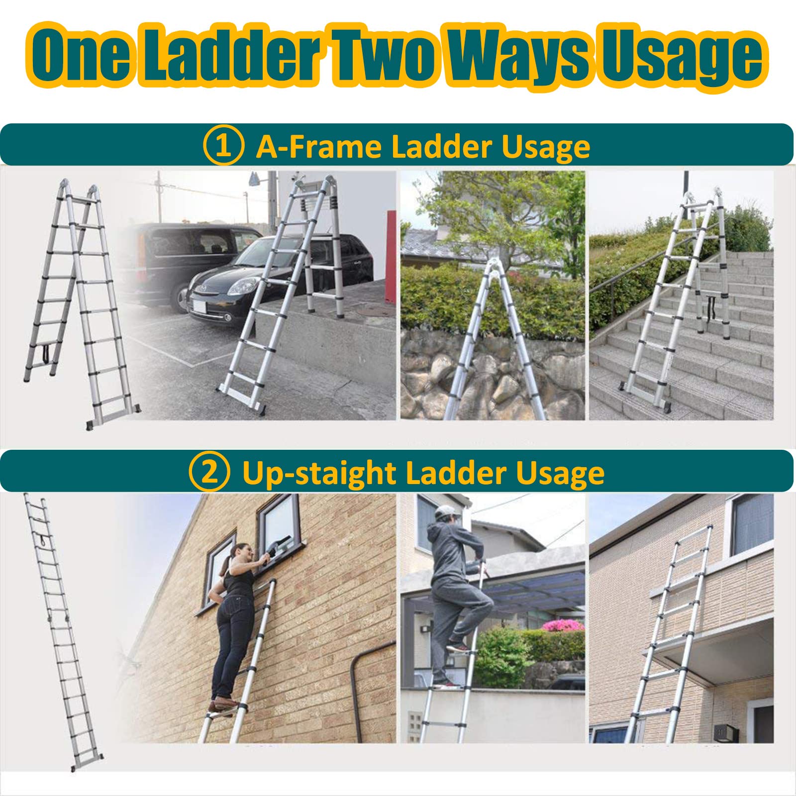 Buy Telescopic 5M/16.5FT Aluminium Extension Ladder, Folding Step Ladder MultiPurpose DIY