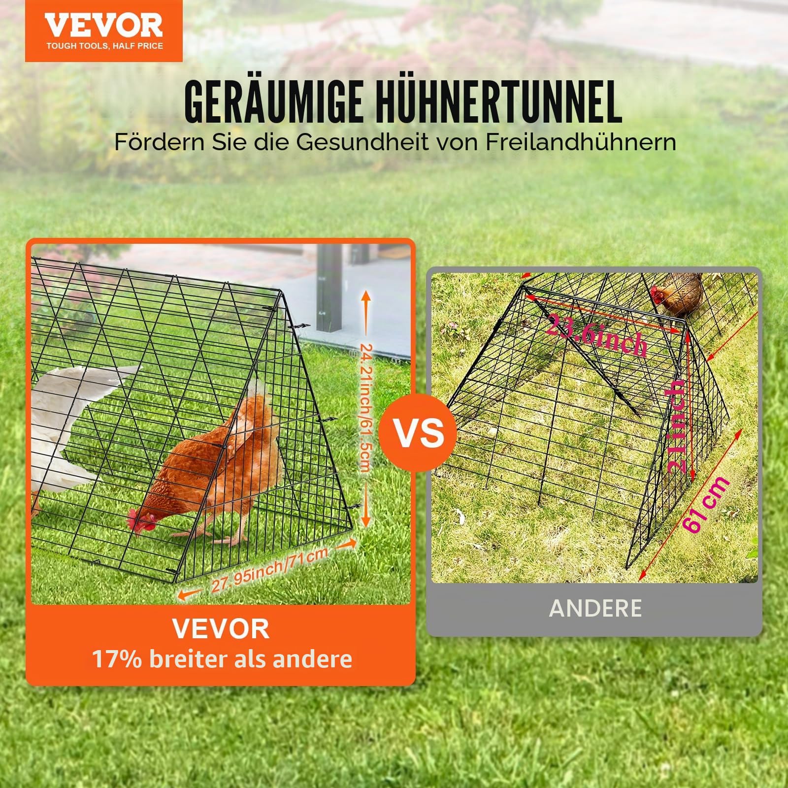 VEVOR Hühnertunnel, 400 x 100 x 61,5 cm (L x B x H) Hühnerkäfig für den Hof, tragbare Hühnertunnel für draußen mit Eckrahmen, Hühnerstall-Auslauf, geeignet für Hühner, Enten, Kaninchen