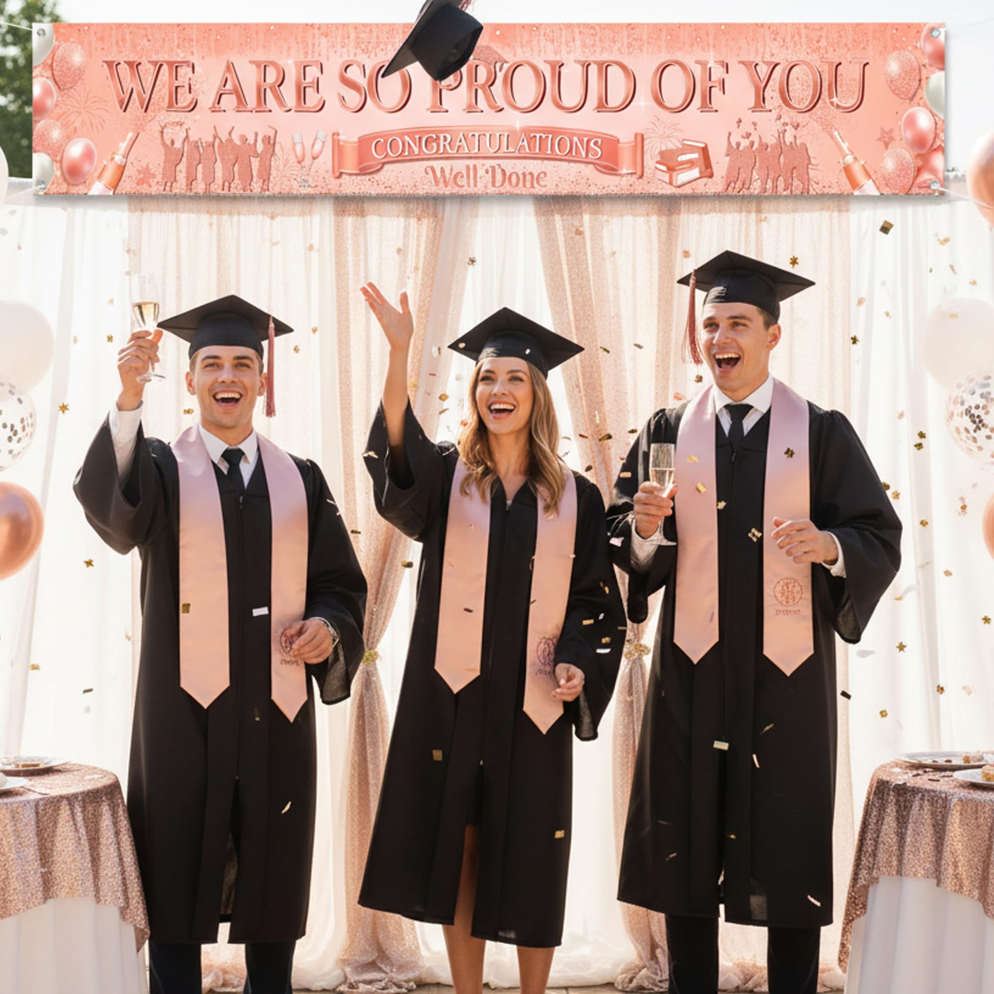 Flerramao Congratulations Banner Graduation Decorations, We Are So Proud of You Rose Gold Yard Banner - Image 6