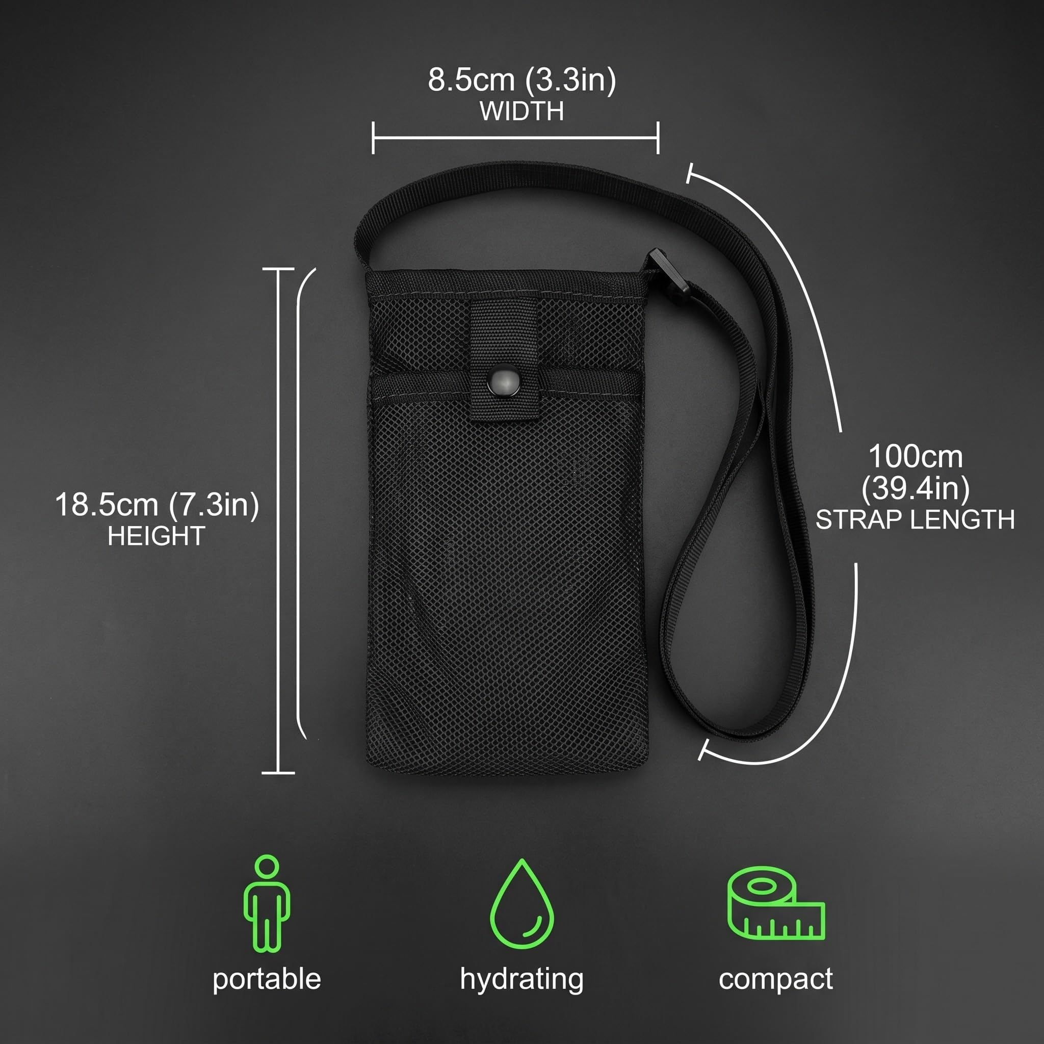 Porta Borraccia con Tracolla Regolabile, Custodia Portabottiglie in Tessuto per Sport, Trekking, Viaggi e Campeggio, Dimensioni 8.5x18.5cm, Nero
