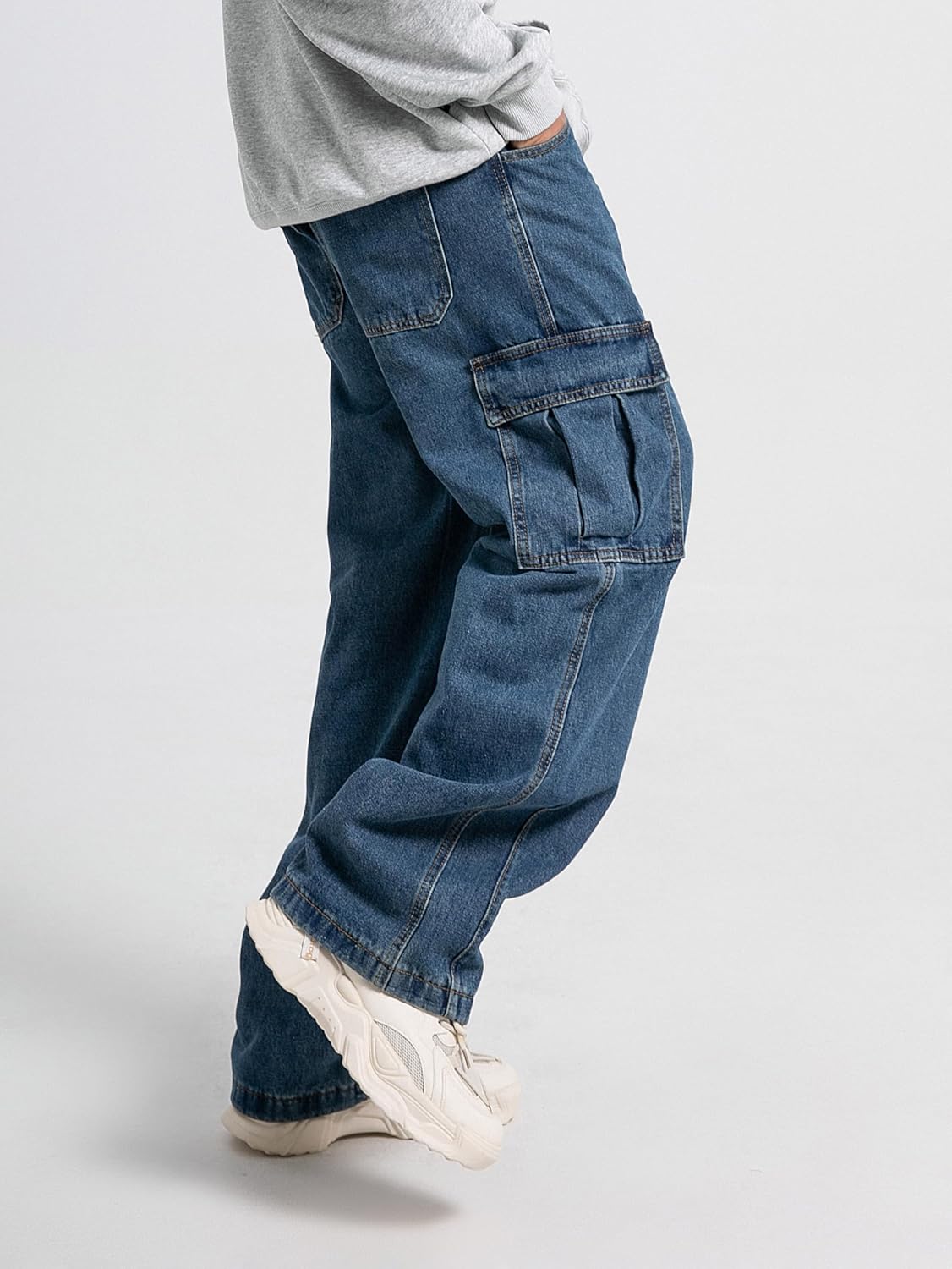 Mens Baggy Cargo Jeans Y2K Skater Vintage Plain Pants Grunge Jeans Causal Wide Leg Denim Pants Streetwear - Image 2