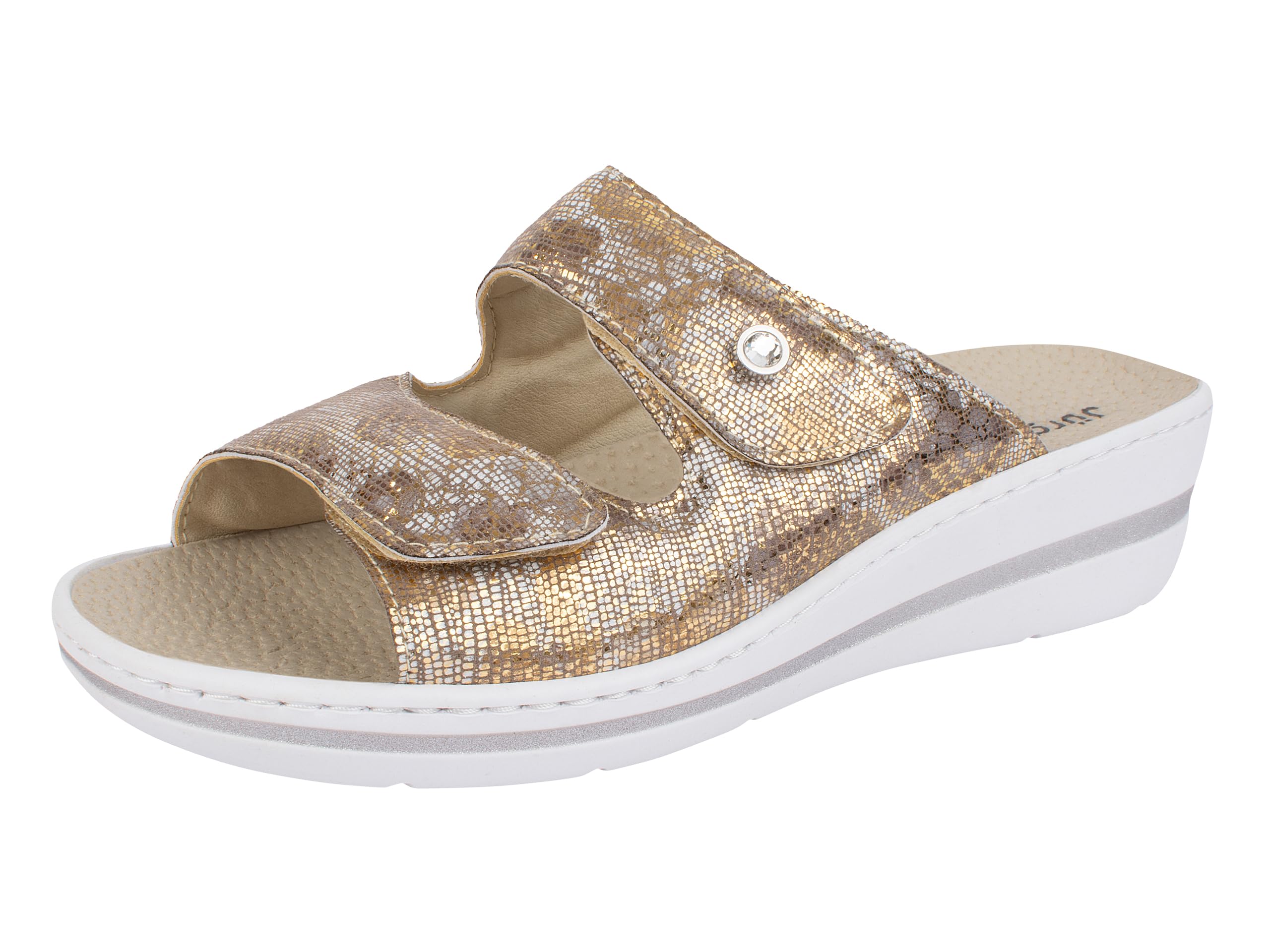 Jürgen Hirsch Chanclas para mujer Soft 01 de piel, plantilla suave, almohadillas antigolpes, ancho G