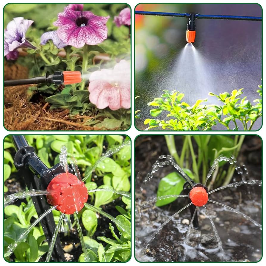 Glooglitter 100ft Drip Irrigation Kits, Connect Automatic Irrigation System With 1/4 Inch Tubing And Tee 2 Way Connector, Sprinkler System For Yard Lawn Patio Greenhouse