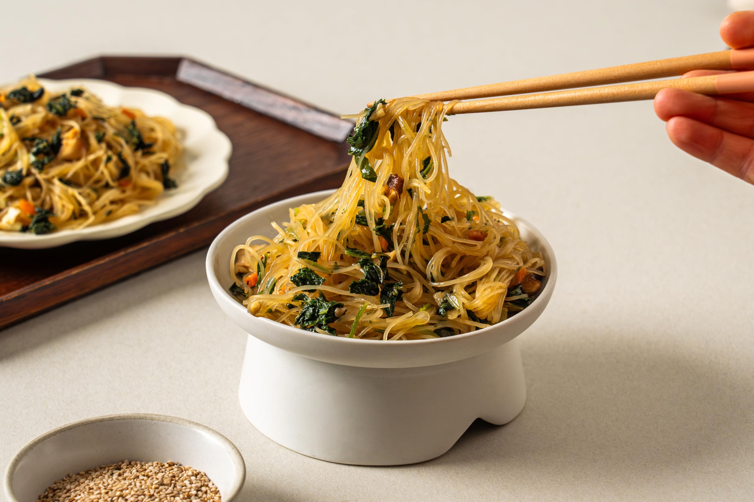 Korean Food Vegan Japchae Noodle Kit with Korean Thistle (Gondre) – Korean-Style Glass Noodles, Plant-Based Meal, 1 Serving (2.36 oz / 67g)