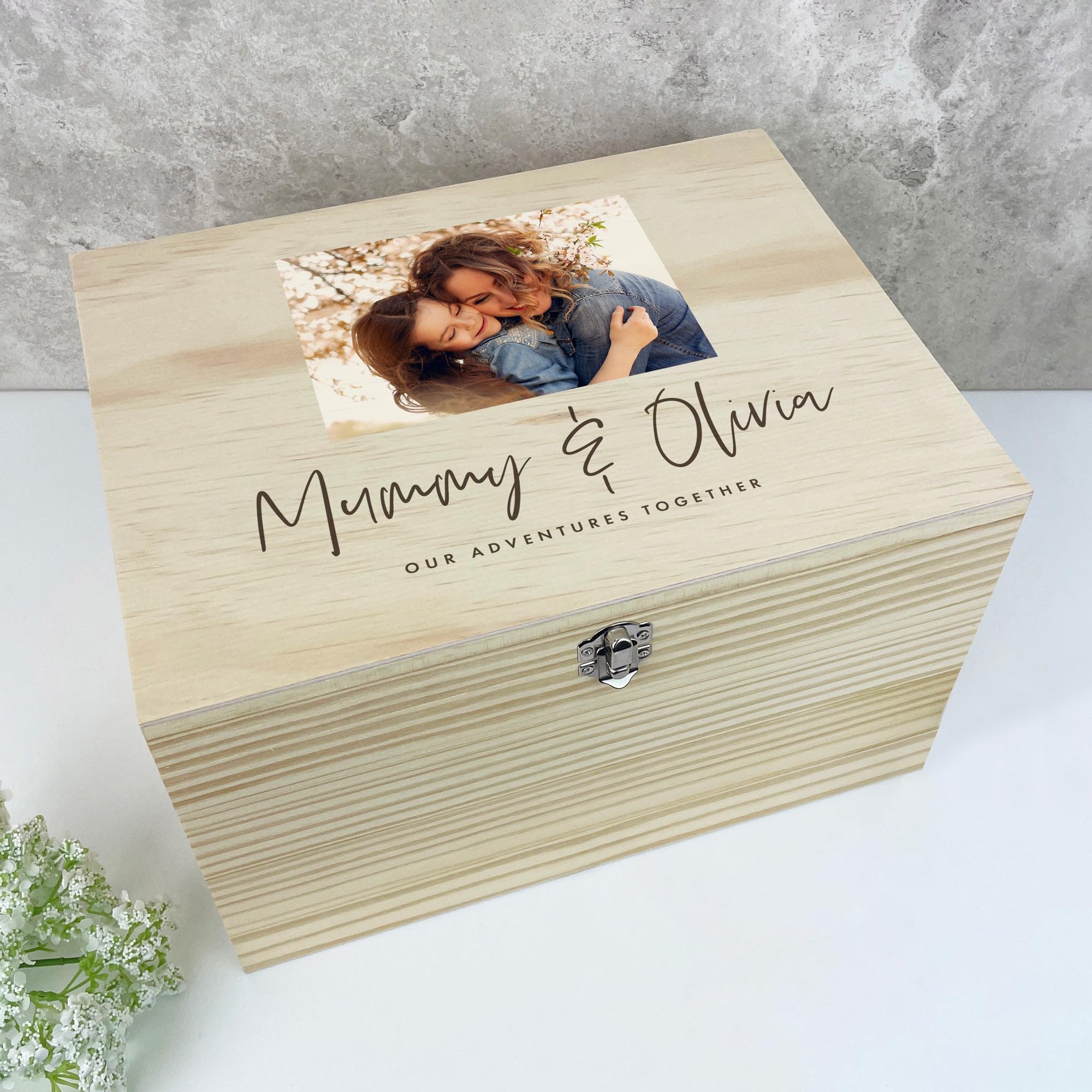 Scatola dei ricordi personalizzata in legno di pino con scritta "Our Adventures Together", regalo per la festa del papà, scatola dei ricordi personalizzata in legno, con cerniere e chiusura in