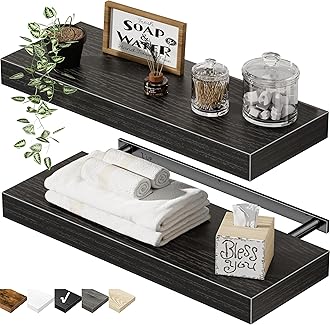 QEEIG Bathroom Floating Shelves for Wall - 15.7" Wall Mounted Shelf Over Toilet Farmhouse Home Decor Display Bookshelf Small 15.7 x 6.7 inch Set of 2, Black (008-40B)