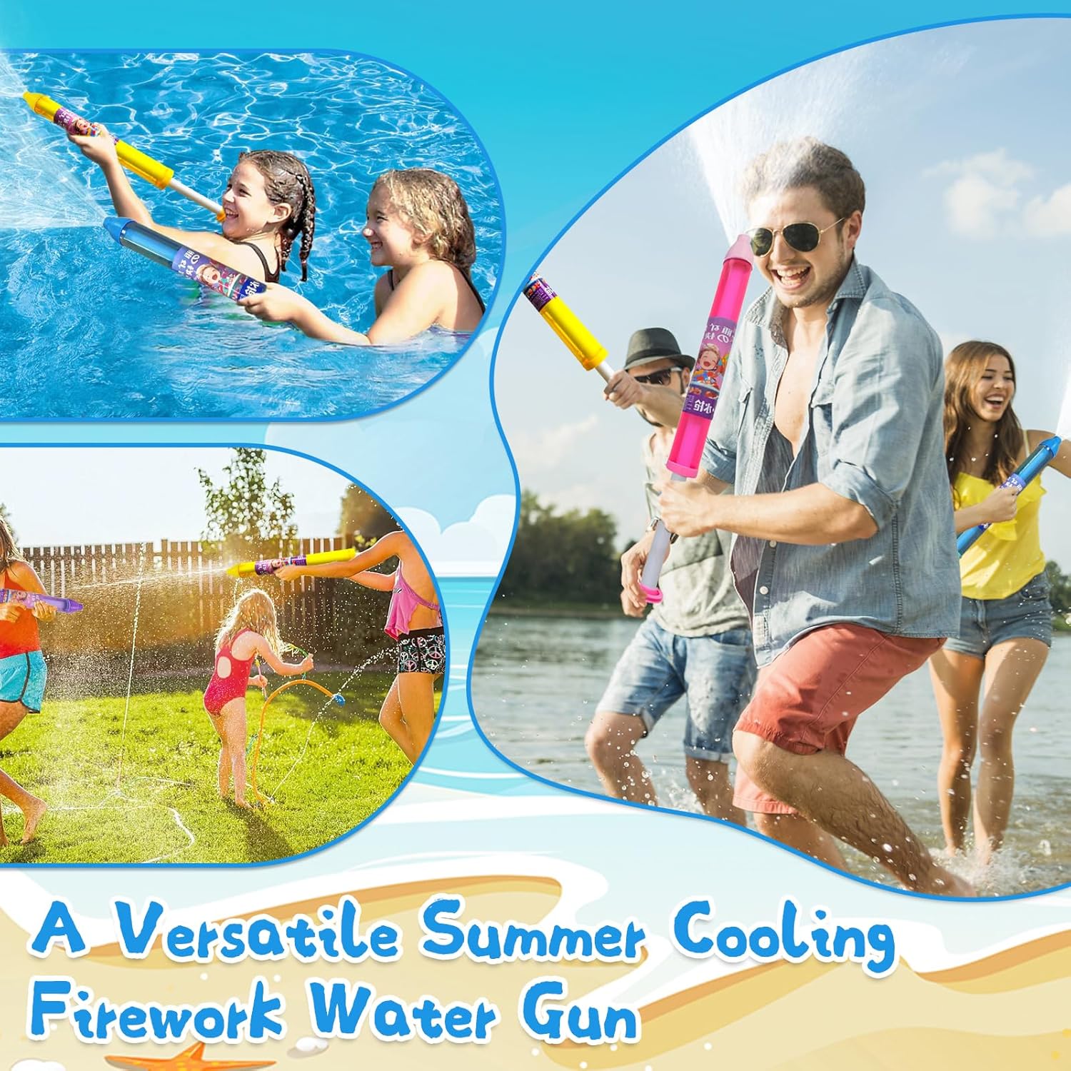 4Pcs Firework Water Guns, Fireworks Style Water Spray, Romantic High Pressure Pull-Out Sprinkler for Couples, Pool Party, Beach, Outdoor and Interactive Game - Image 5