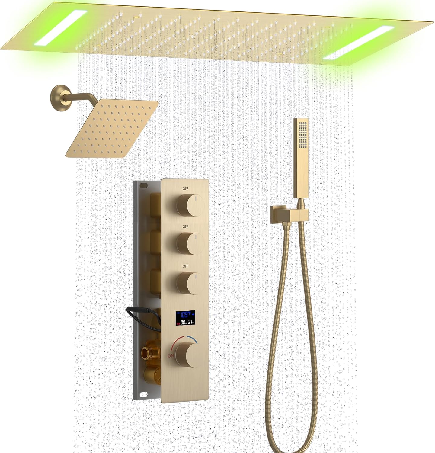 Digital Display Shower Faucet Set Matte Black Shower System with 14X20 inch Ceiling Mounted Shower Head and 8 inch Wall Mounted Shower Head Combo, Handheld Shower