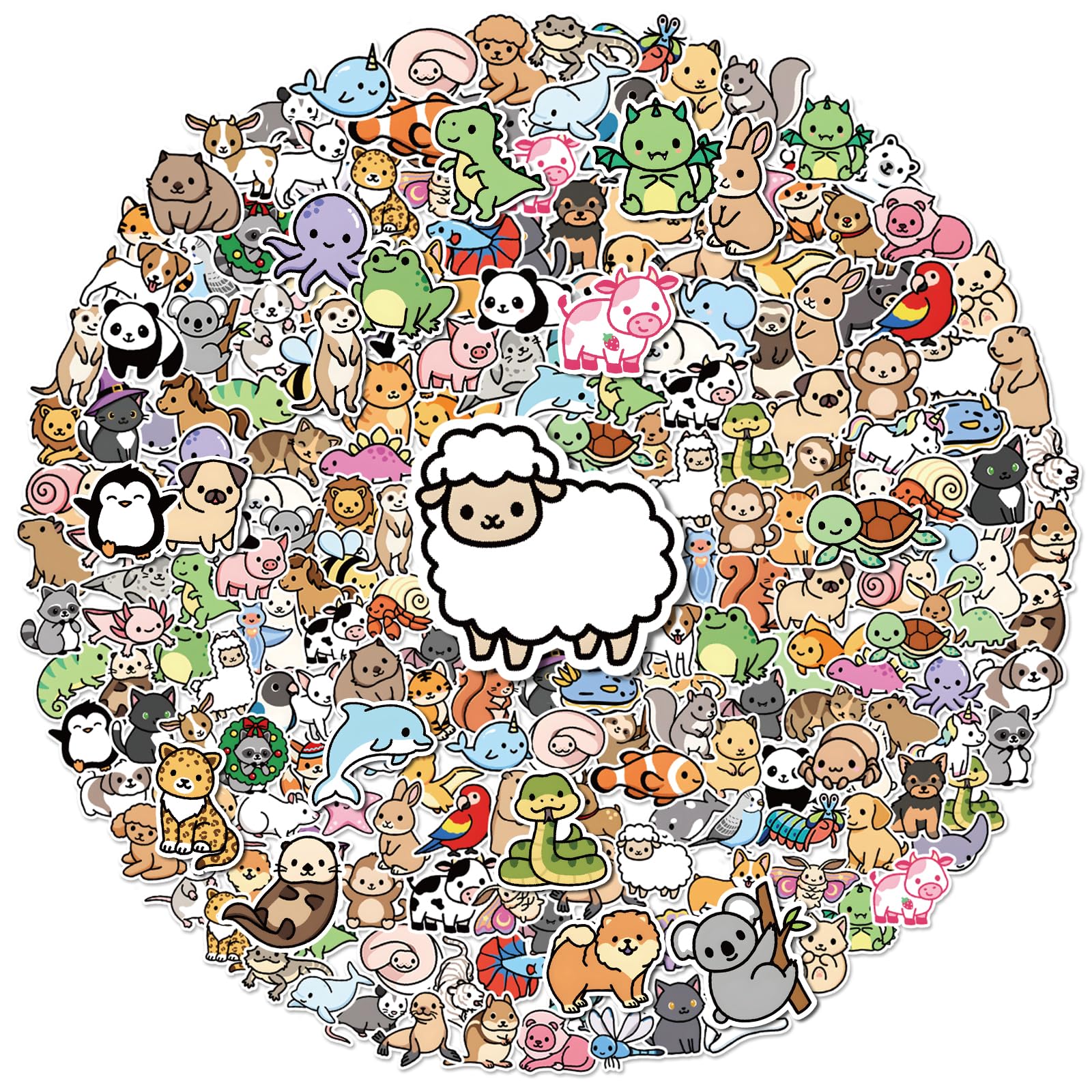 Anwyll 300Pcs Animal Stickers for Kid - Cute Animal Water Bottle Stickers Waterproof Vinyl Animals Sticker Self Adhesive Pet Reward Sticker for Baby