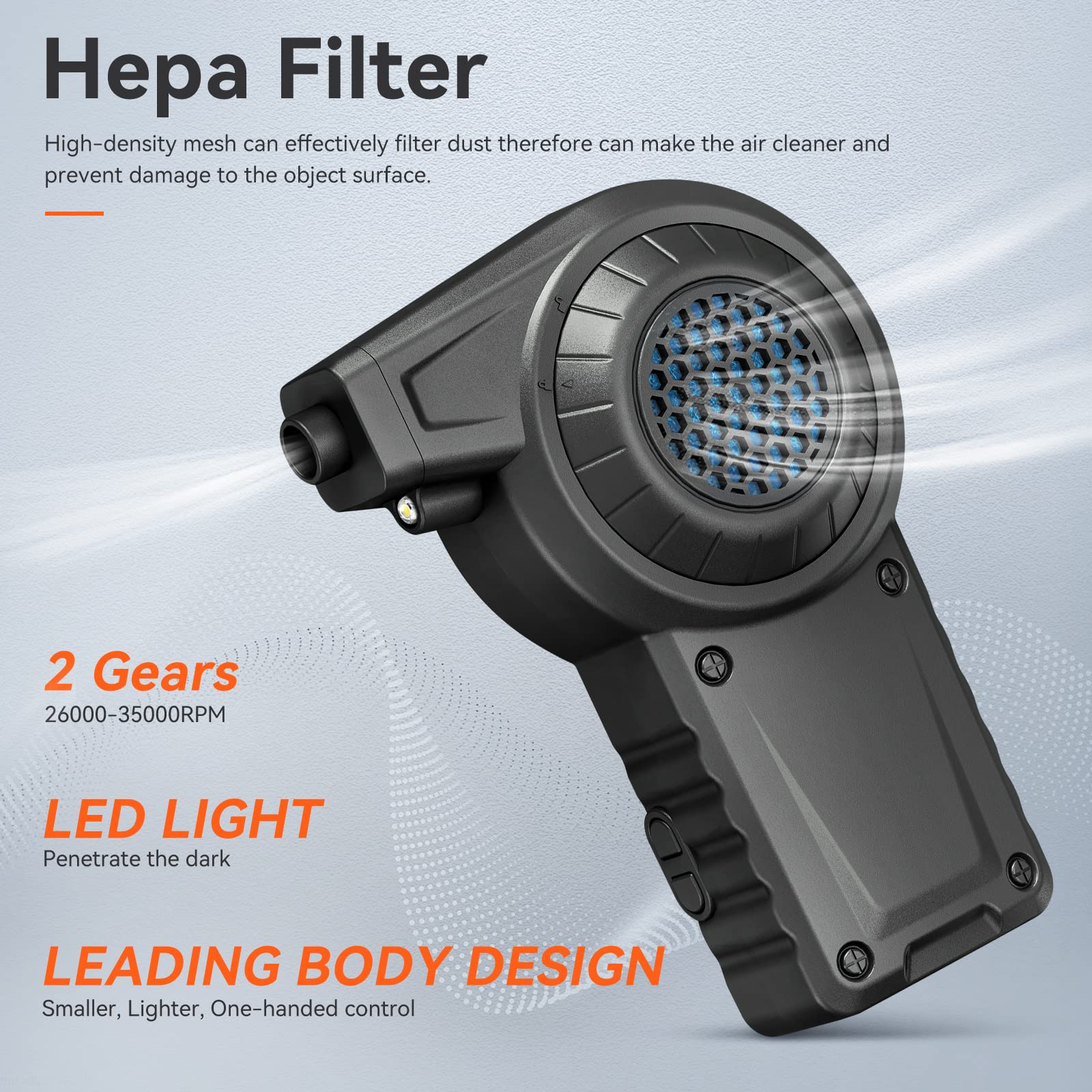 Moteur sans balais Mini 35000 tr/min - Reesibi C1 - Souffleur électrique avec lumière LED - Ventilateur professionnel pour le nettoyage des objectifs de l'appareil photo - 2 vitesses - 2400 mAh - Air