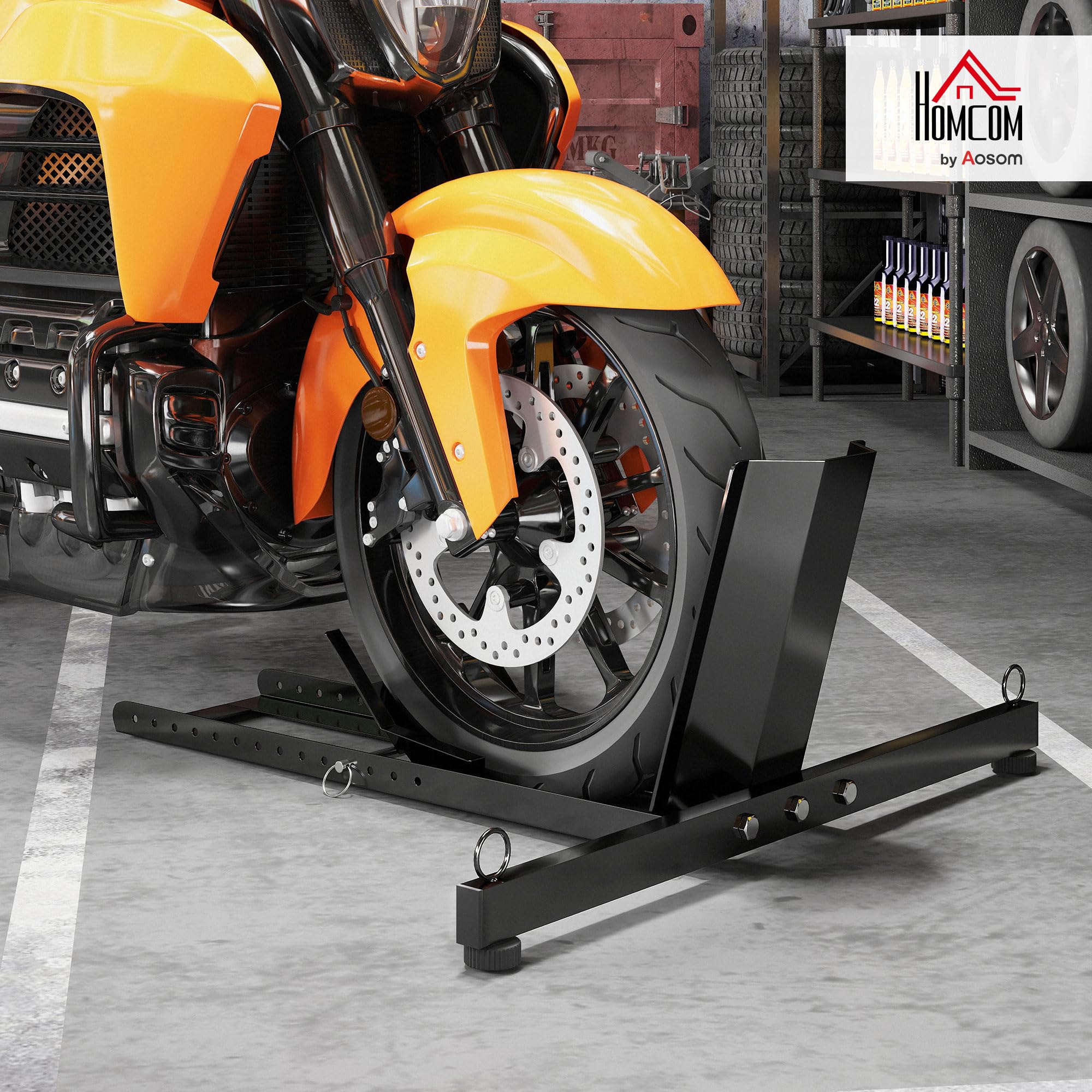 HOMCOM Cavalletto Bloccaruote per Moto Staffa Regolabile Ø34-84 cm Nero