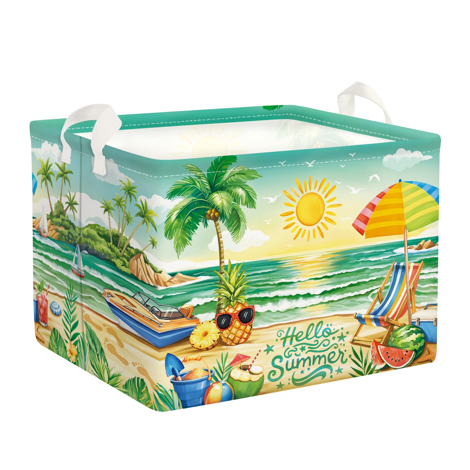HUUMONSS Summer Tropical Beach Laundry Hamper Palm Tree Large Storage Basket Collapsible Picnic Basket Adult Organizer Kids Clothes Toy Bins for Sand,