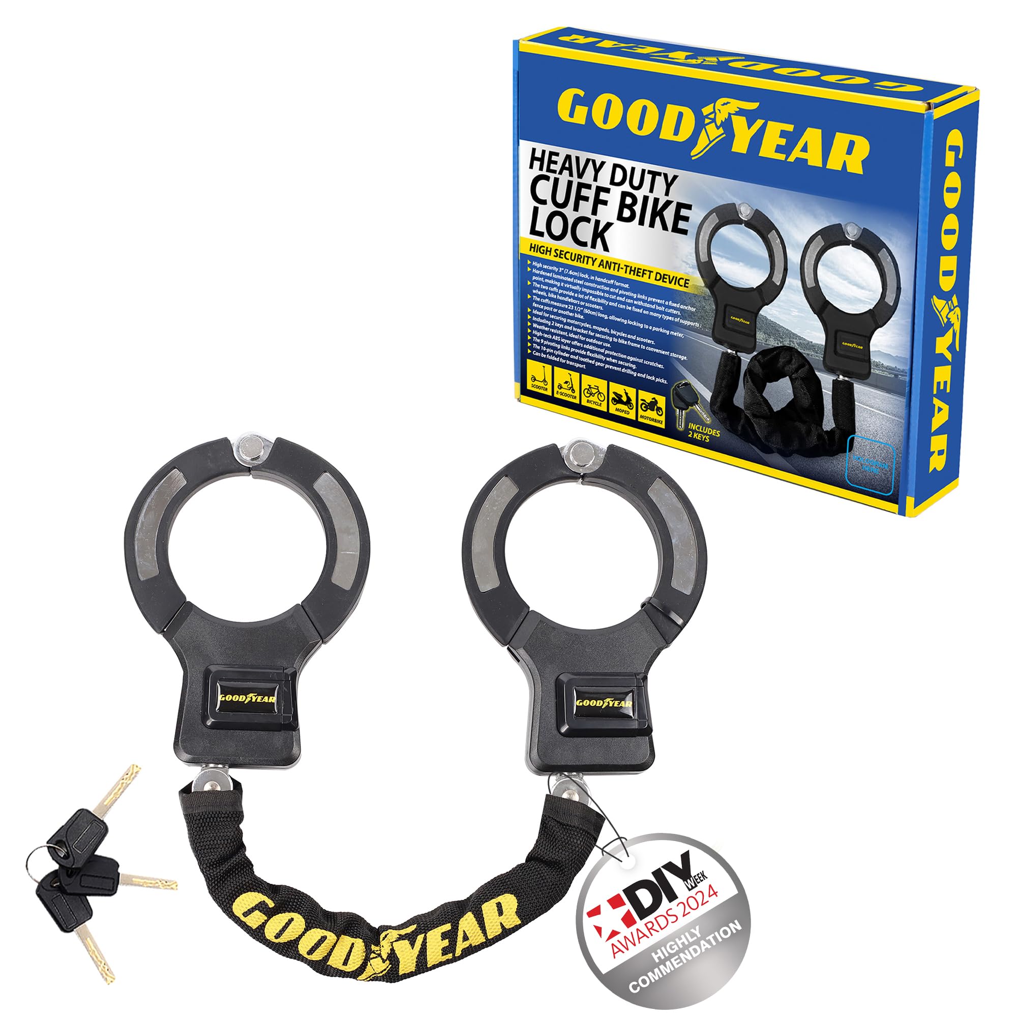 Goodyear  Black Heavy Duty Twin Hardened Steel Weather Resistant Cuff Lock, Sports Direct