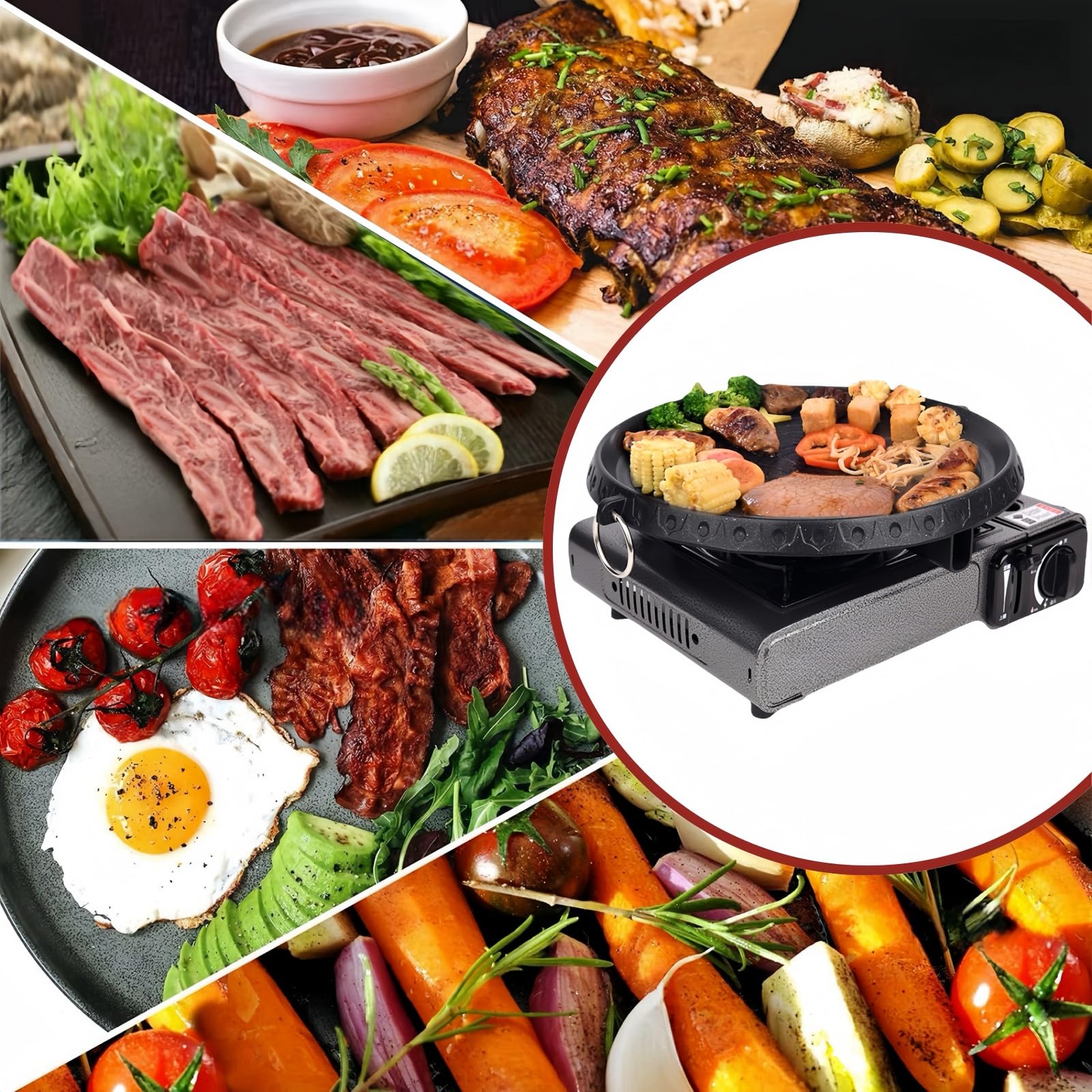 Korean BBQ-Grill,Grillaufsatz gaskocher camping,Antihaftbeschichtet Grillpfanne, Innen- und Außengrillpfanne,Grillplatte campingkocher