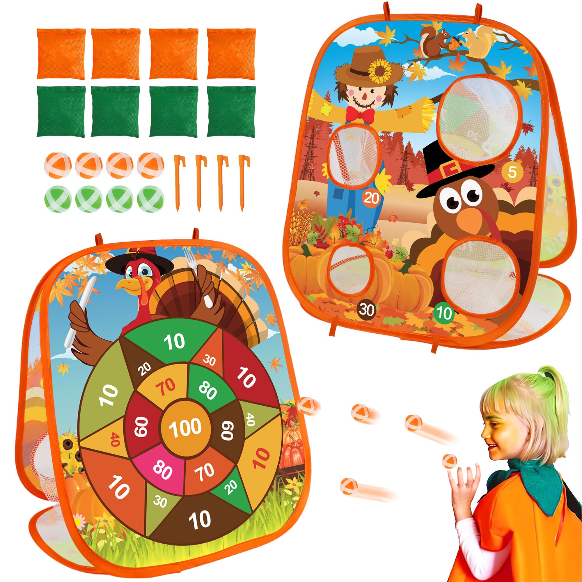 Fall Thanksgiving Bean Bag Toss Games for Kids, Fall Festival Party Games Outdoor Indoor Turkey Dart Board for Kids Carnival Games Toys Thanksgiving Party Favors for Boys Girls Family Yard Games