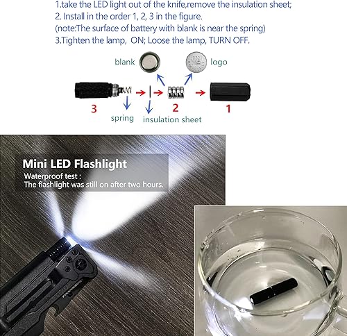 Miniatura 4 de Cuchillo plegable táctico 6 en 1  Navaja de bolsillo EDC con iniciador de fuego, luz LED y rompevidrios  Regalo para novio, esposo en cumpleaños