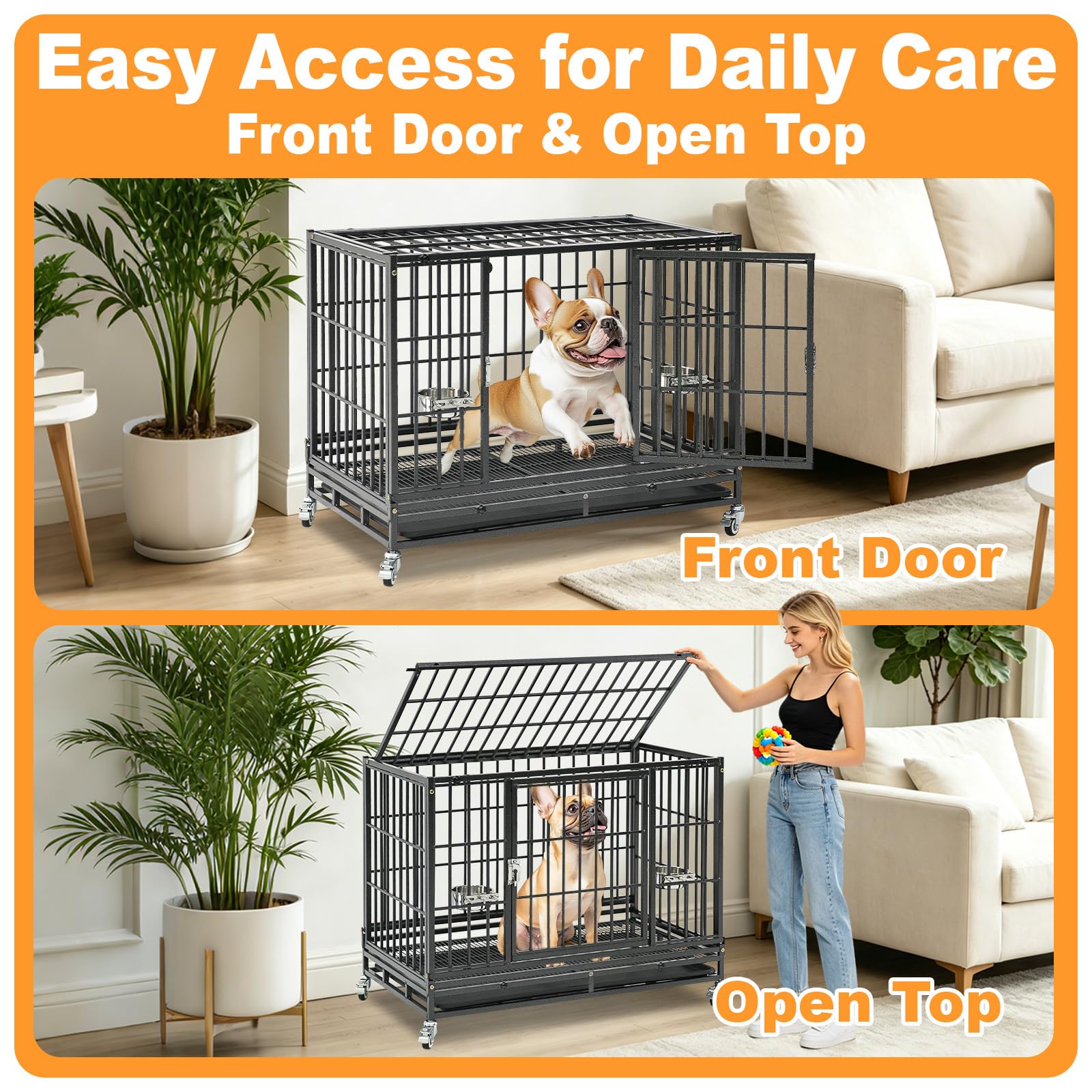 Homey Pet Gabbia aperta in metallo resistente da 94 cm con griglia da pavimento, ruote e vassoio