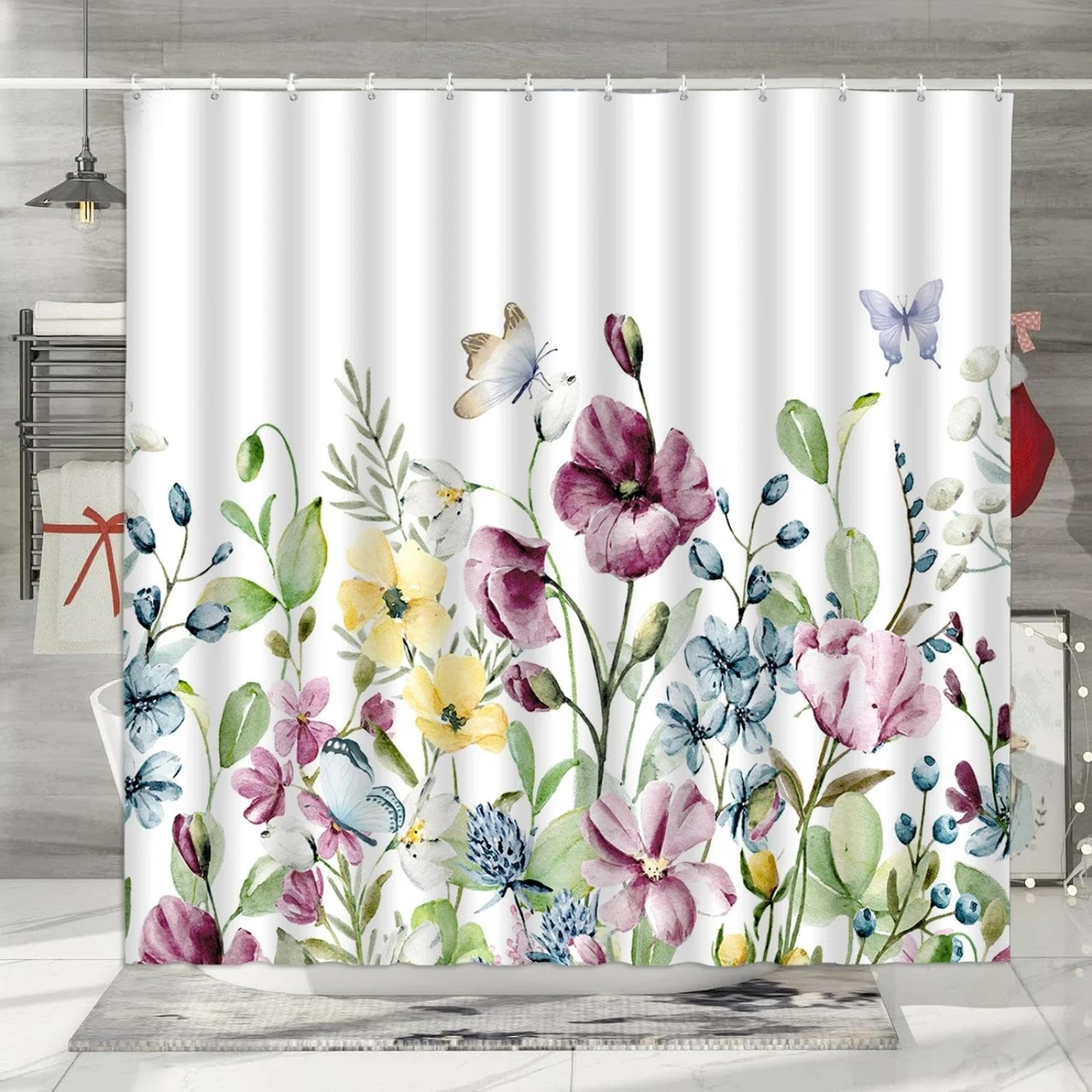 ZDLLDZ Watercolor Floral Shower Curtain Botanical Painting Colorful Flower Pastel Wildflower Bath Curtains for Bathroom Decor 200x200cm(79x79in)
