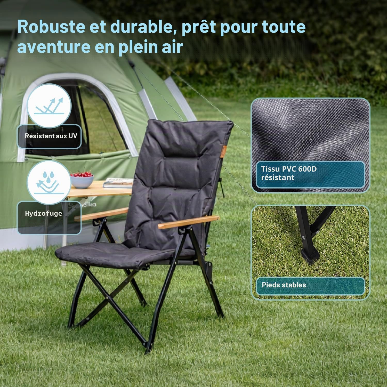 Skandika Fauteuil de Camping Nojata | Chaise de Camping Pliable, Dossier réglable 3 Positions, léger 5,2 kg, Max 120 kg | Chaise Pliante pour Exterieur, Jardin, Festival, Balcon