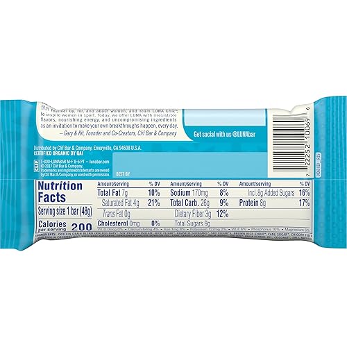 Miniatura 2 de LUNA Bar - Sabor a coco bañado en chocolate, sin gluten, sin OMG, 0.25-0.32 oz de proteína, hecha con avena orgánica, bajo glucémico, barra de