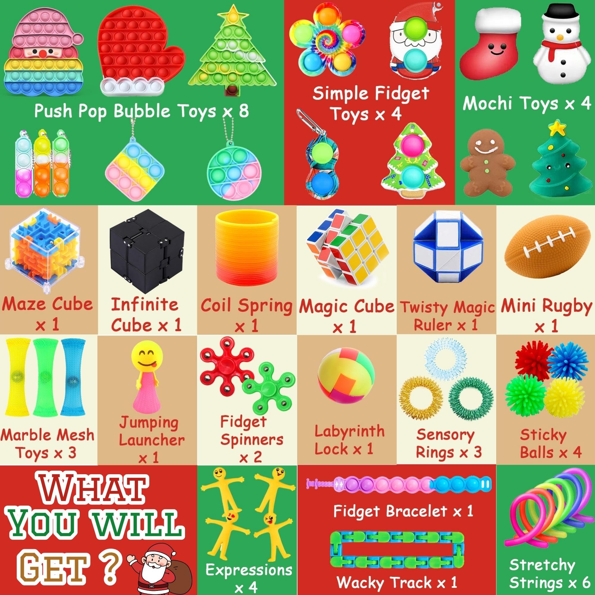 Chennyfun Weihnachts-Adventskalender 2024 – 53-teiliges Fidget-Spielzeug-Set Für Kinder (24 Überraschungen)