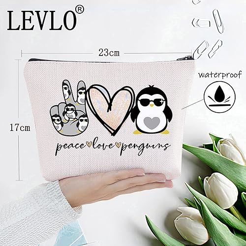 Miniatura 2 de LEVLO Pingüinos divertidos cosméticos maquillaje bolsa de regalo amante de los animales paz amor pingüinos maquillaje cremallera bolsa de pingüinos