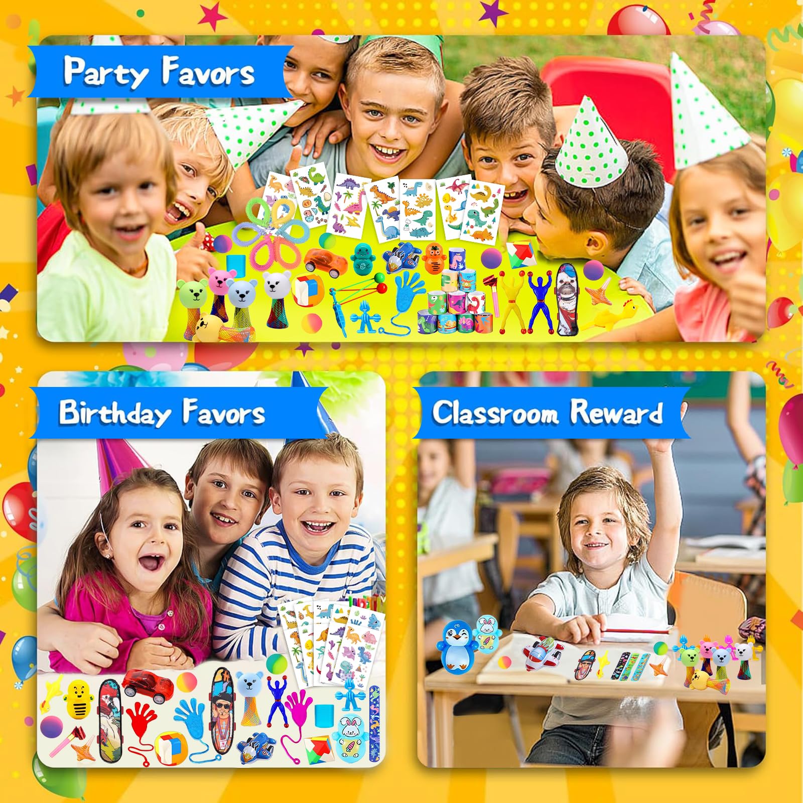 150 Pcs Gadget Compleanno Bambini, Regalini Fine Festa Compleanno Bambini, Piccoli Giocattoli Assortiti per Premi di Gioco, Sacchetti per Feste di Compleanno di Ragazzi e Ragazze