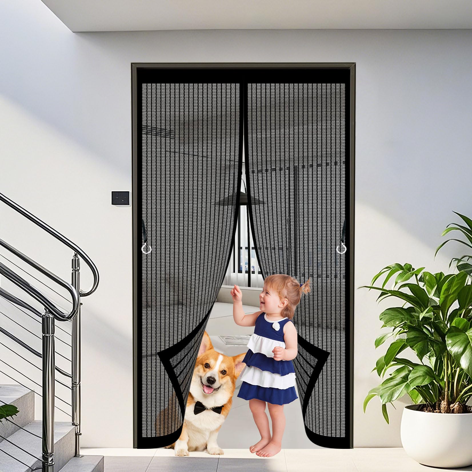 Magnet Fliegengitter Balkontür 160 x 234 cm Lichtdurchlässig, Reißfest, Wetterfest, Langlebig Insektenschutzgitter Kinderleichte Klebemontage Ohne Bohren für Terrassentür, Schwarz