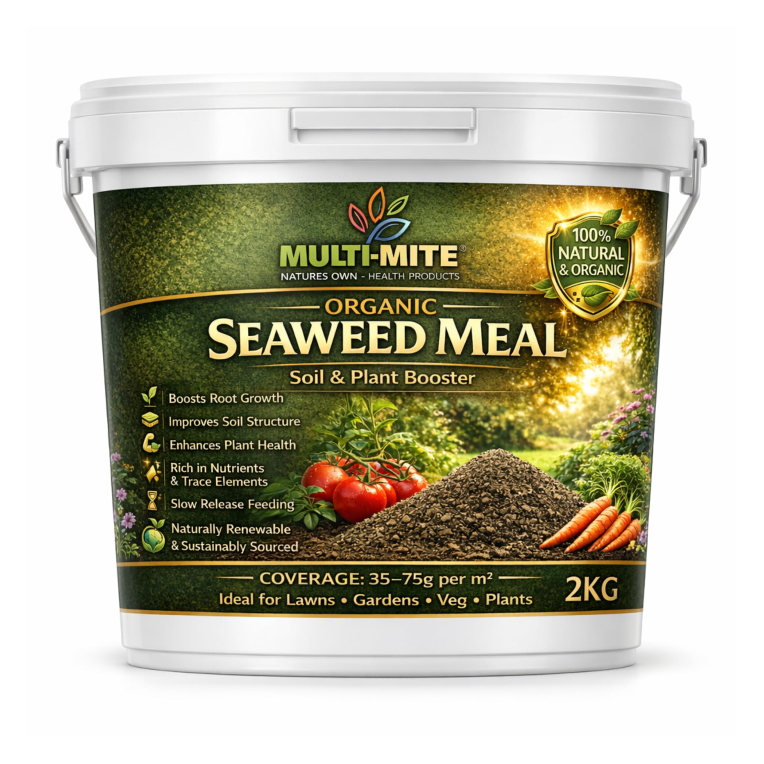 Multi-Mite 2KG Organic Seaweed Meal Fertiliser – Natural Plant Food & Soil Conditioner for Lawns, Gardens & Vegetables – Slow Release, Improves Soil Health & Root Growth (2KG)