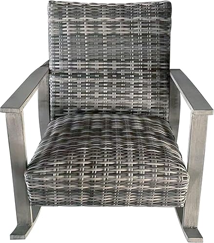 Miniatura 8 de Mecedora al aire libre muebles de patio de aluminio antioxidante mimbre ratán acolchado club rocker sillón, gris gris MA333