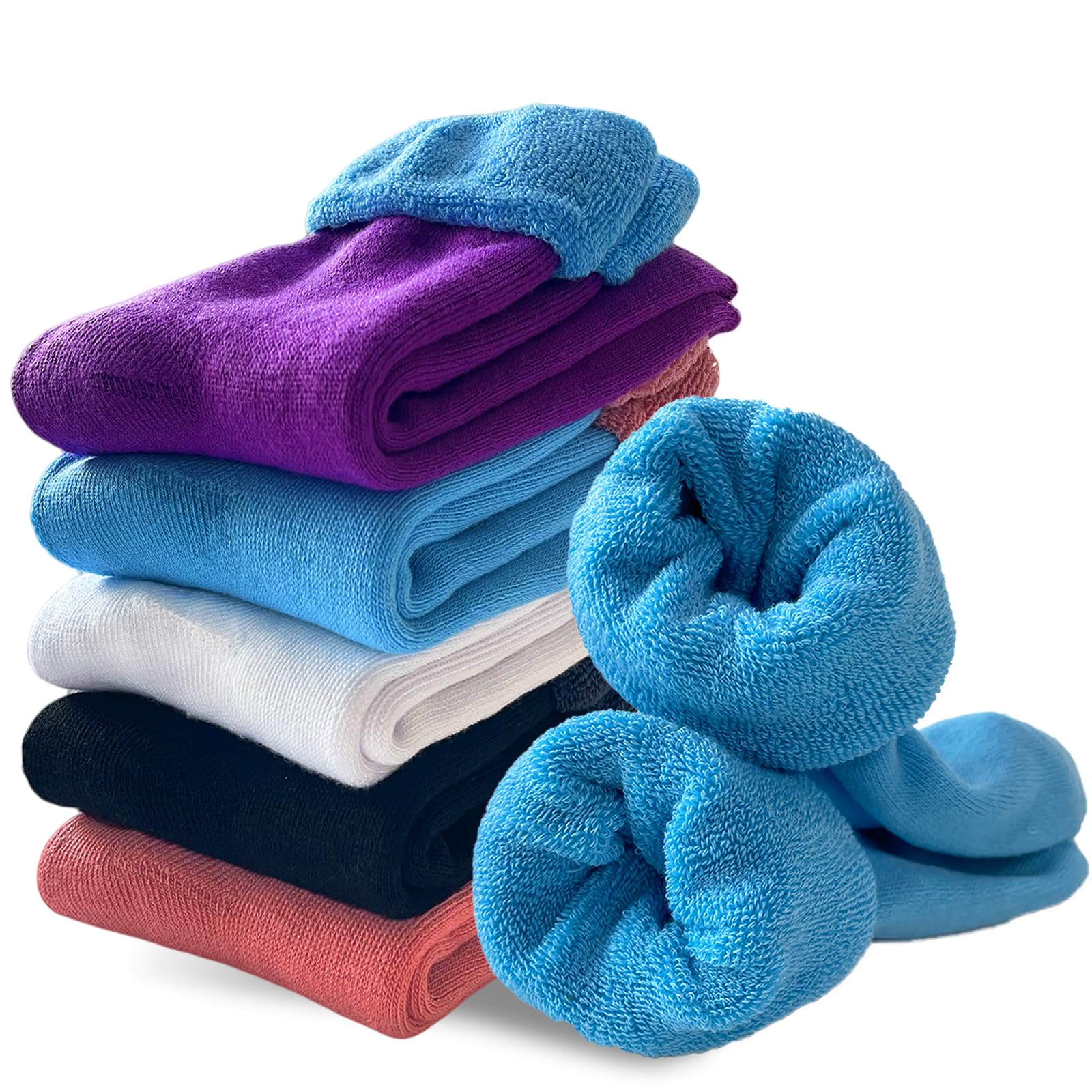 JosnownWomens Thermal Socks, 5 Pairs Winter Thicken Warm Wool Cozy Ladies Boot Socks for Hiking Walking Casual, UK 4-8