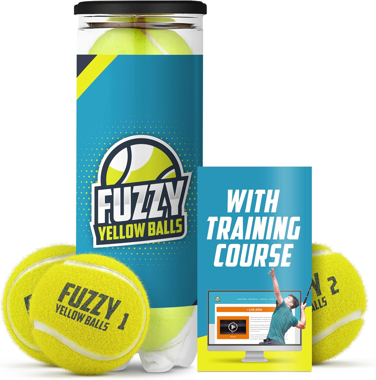 Tennis Balls by Fuzzy Yellow Balls w/QR for “Live Arm