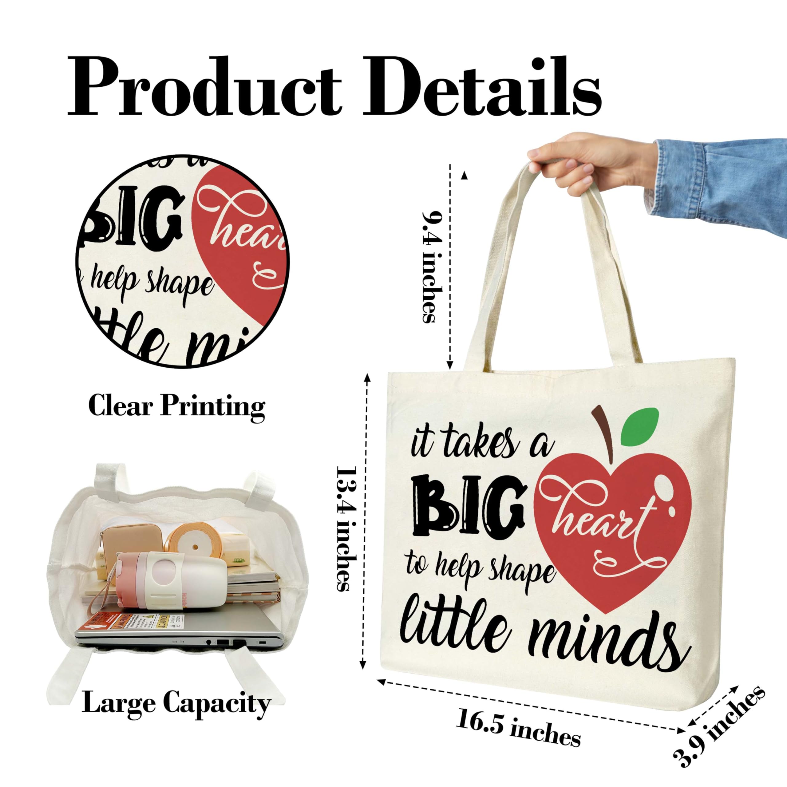 GOLRMC Teacher Appreciation Gifts, Canvas Tote Bag Aesthetic, Reusable Grocery Shopping Bags, Thank You Gifts Shoulder Tote Bag for Women - C01