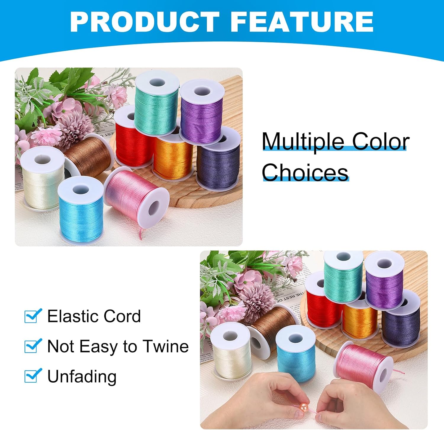 Nylon Rope 2mm X 55 Yards Macramé Rope Braided Wire Twine Smooth for Jewelry Making, DIY, Golden