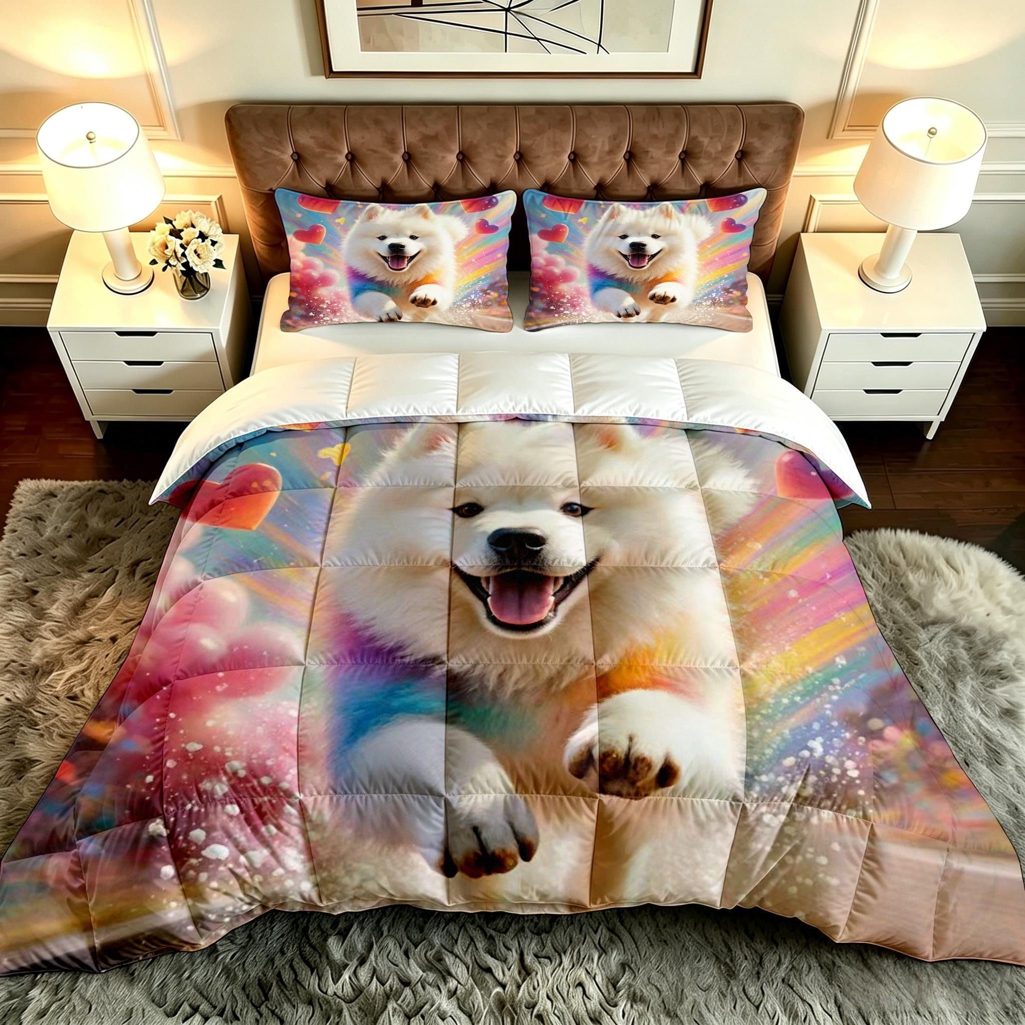 Juego de cama 135x200 cm perro corazón con edredón estampado y fundas de almohada de microfibra