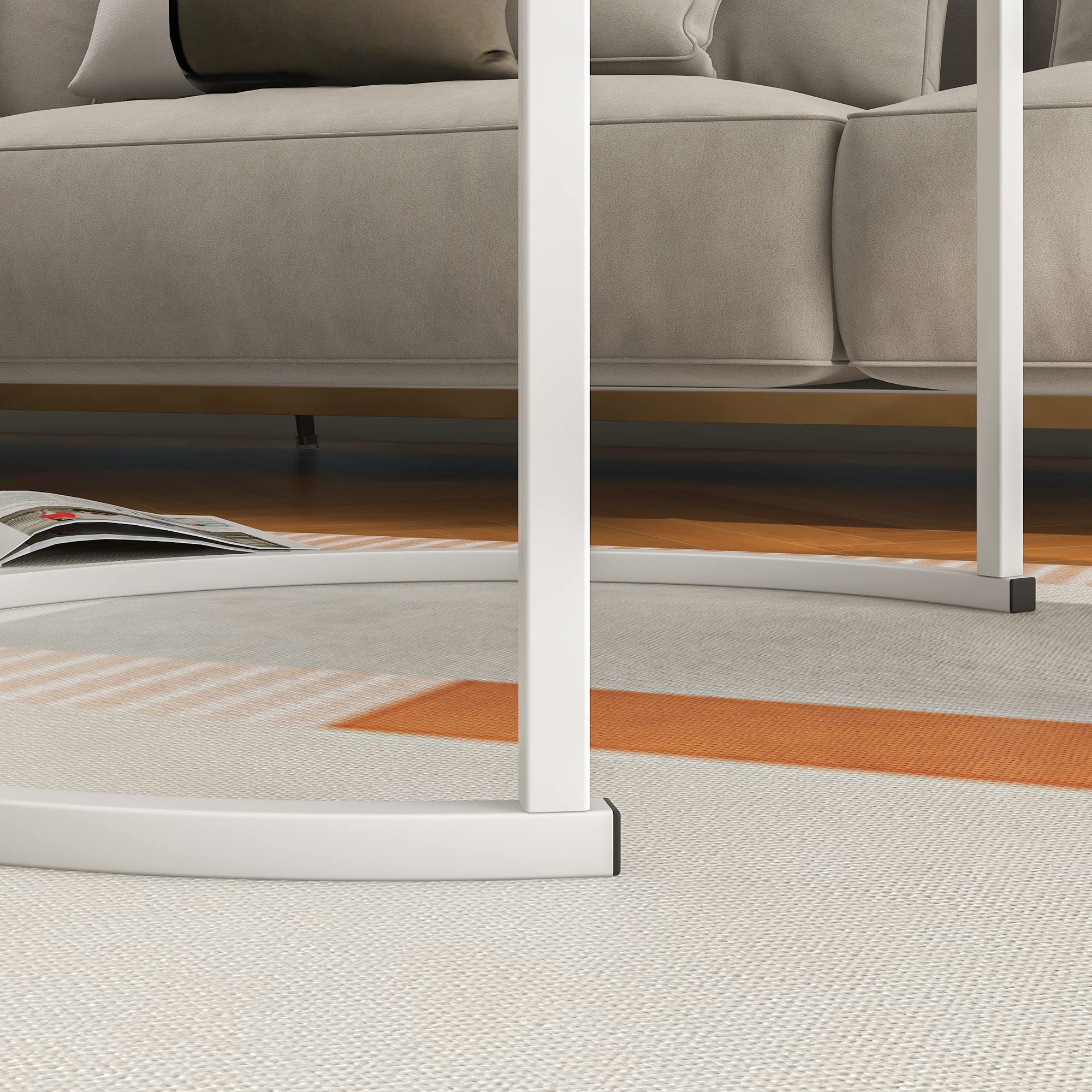 BOFENG – Lot de 2 tables basses gigognes rondes pour salon/chambre/petit espace (blanc + chêne)