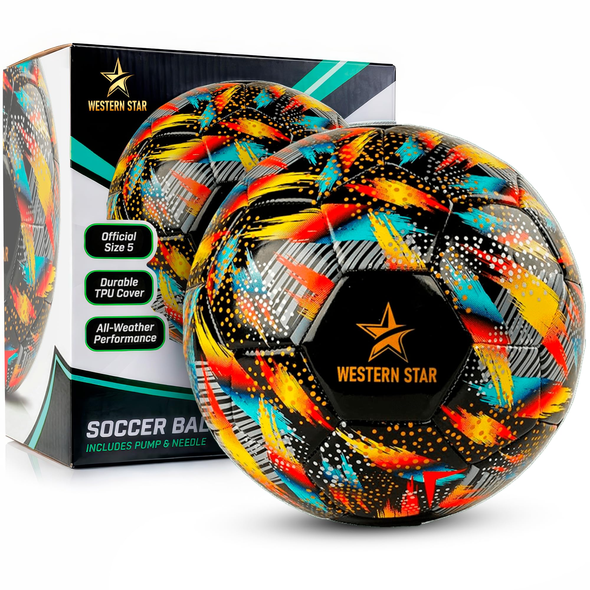 Western Star Balón de fútbol Helix, tamaño 3, 4, 5, balones de fútbol de grado oficial, diseño atractivo y duradero