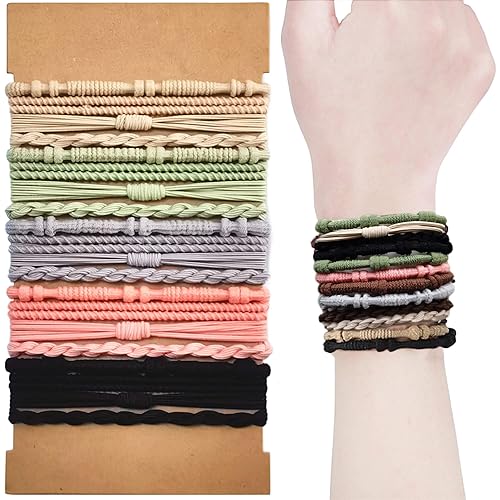 Pulsera bohemia para el cabello para mujer, 20 piezas, 4 estilos, hermosa pulsera de doble uso y banda para el cabello, suave y elegante, accesorios
