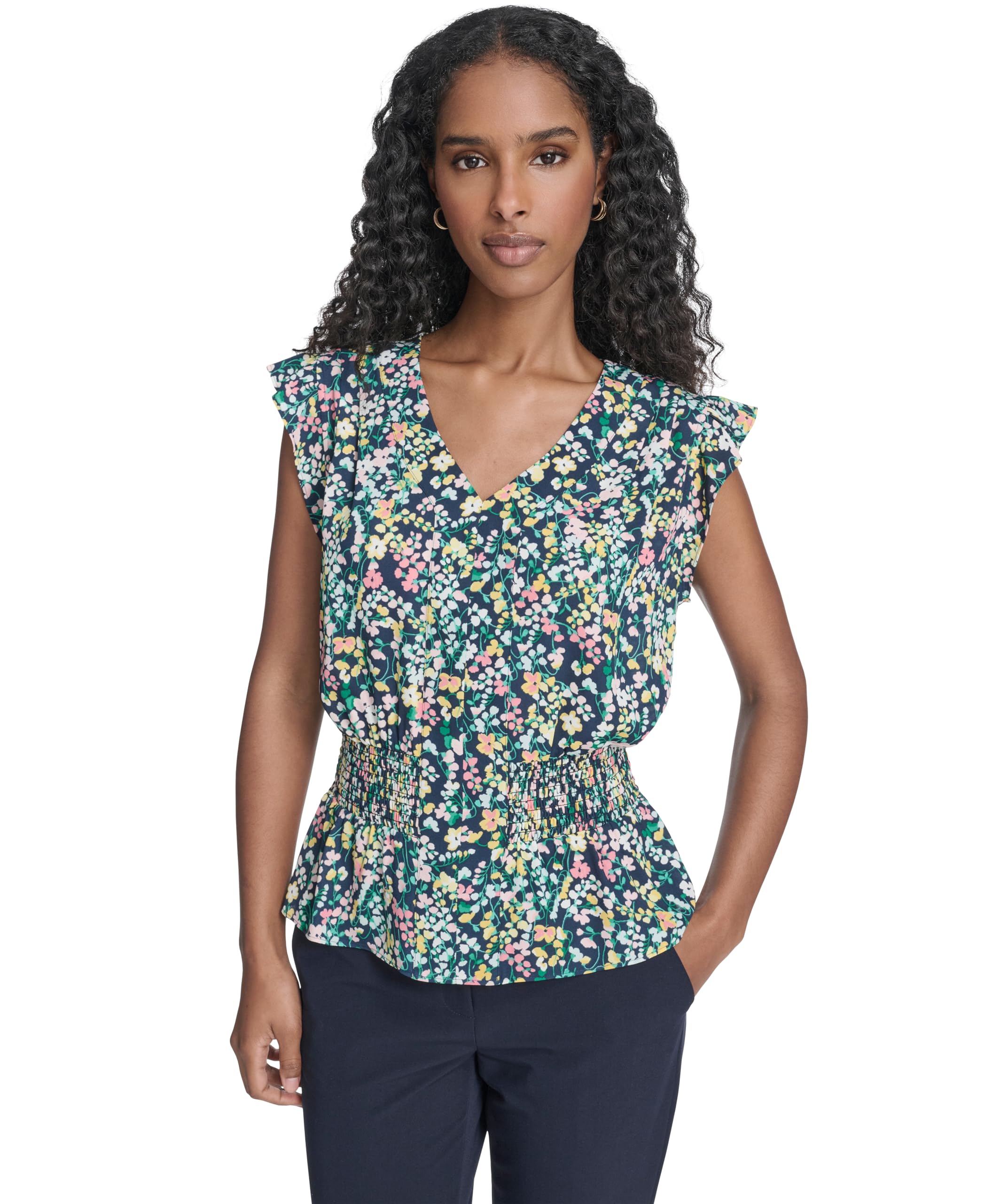 

                                                    Tommy Hilfiger Women's Cap Sleeve Smocked Shirt, M