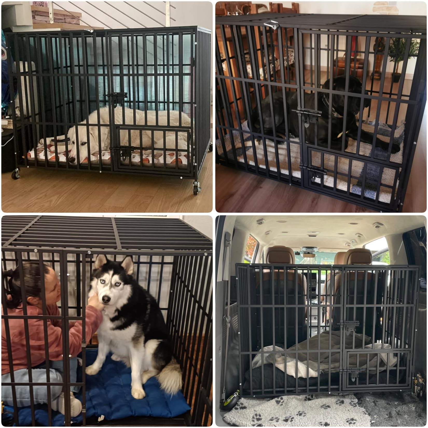 BingoPaw Hundekäfig XXL Transportbox Schwerlast: Hundebox große Hunde Metall Gitterbox Hundetransportbox mit 3 Türen, 4 Rollen und Bodenschale, 117x78x93.5cm