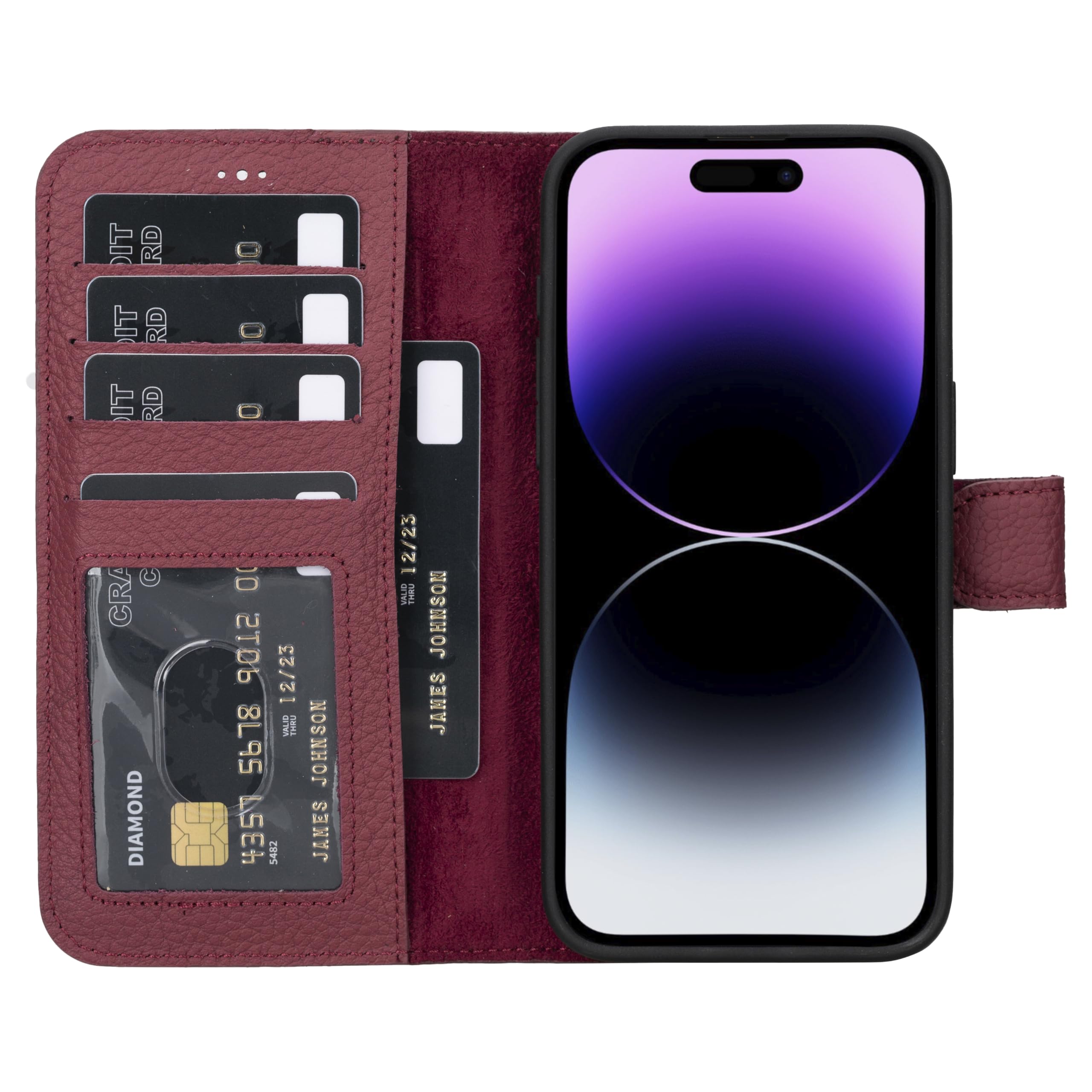 HARDISTON Genuine Leather Custom Wallet Case Compatible with iPhone 15 Pro Max - MagSafe Compatible - Detachable Magnetic Flip Cover with Card Holders