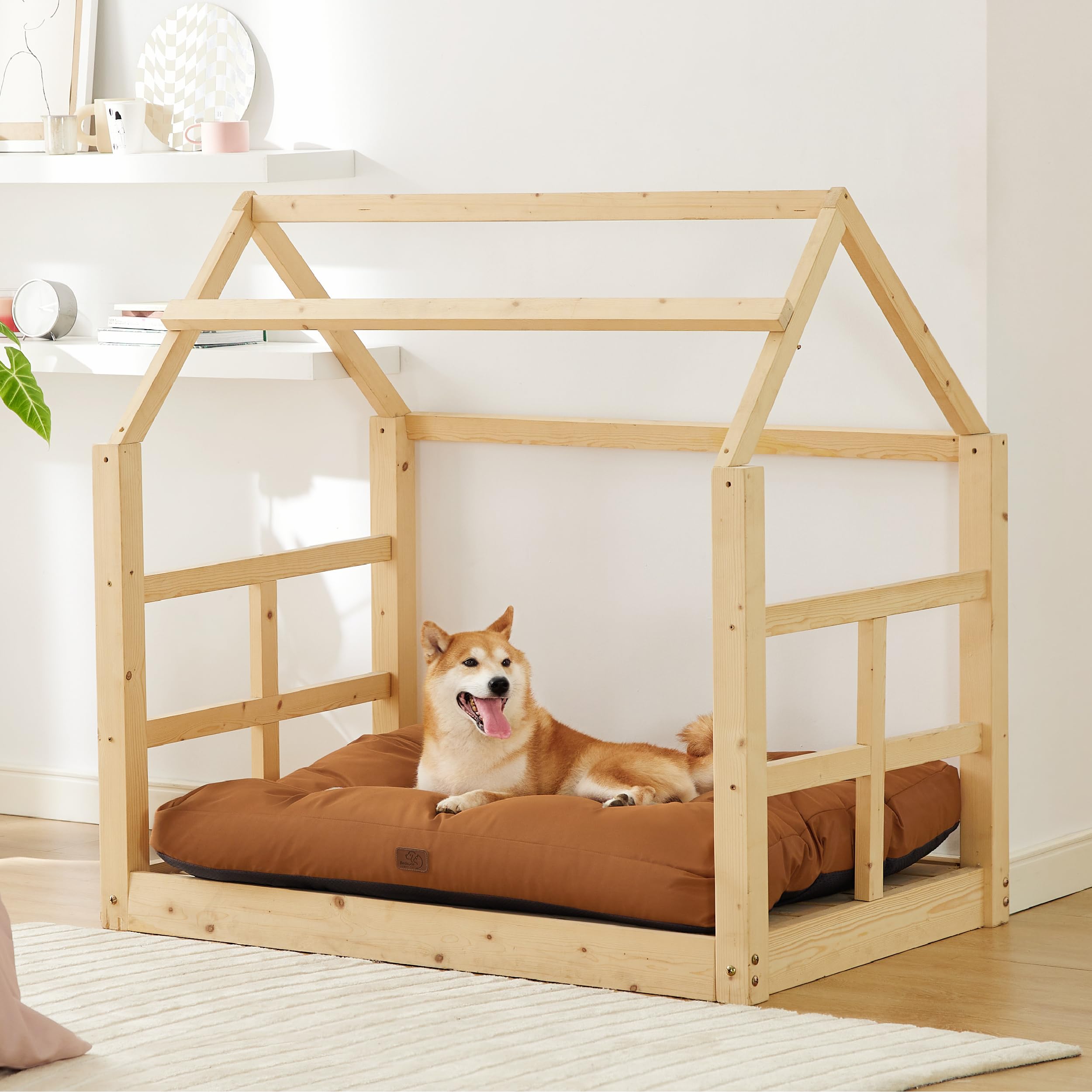 Bedsure Cesto per cani di grandi dimensioni, impermeabile, cuscino per cani in tessuto Oxford, tappeto ideale per cani, L, materasso per letto, cane, lavabile, colore argilla marrone, 91 x 68 x 10 cm