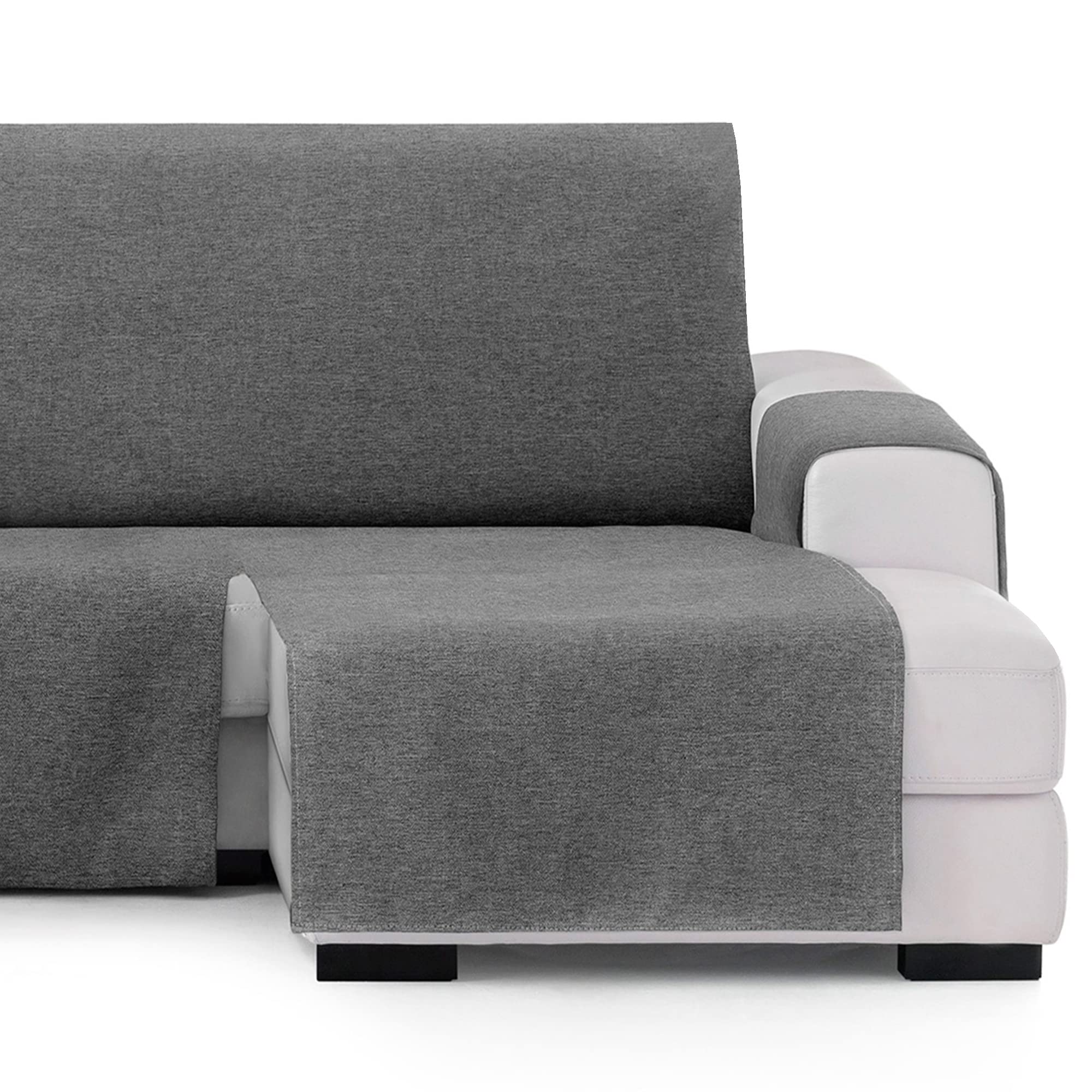 Vipalia Funda Cubre Sofa Chaise Longue Liso. Funda de Sofa Chaise Longue Brisa Brazo Derecho Brisa. Protector Antimanchas Ajustable. Color Gris Oscuro. Chaise Longue Derecha 240 cm (Visto de Frente)