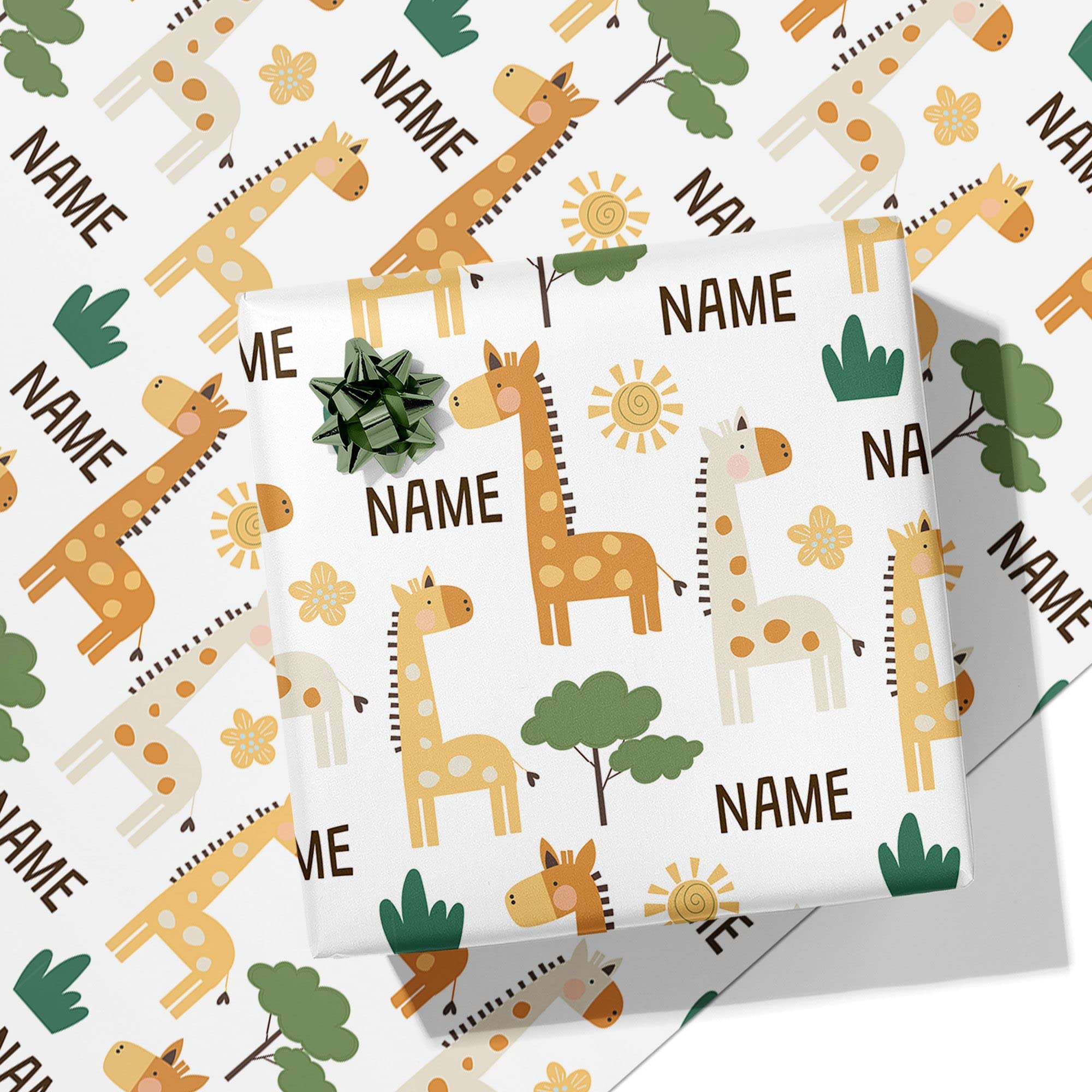 Printster Giraffe Personalised Wrapping Paper - Add Any Name-5m Roll - 594mm x 5000mm