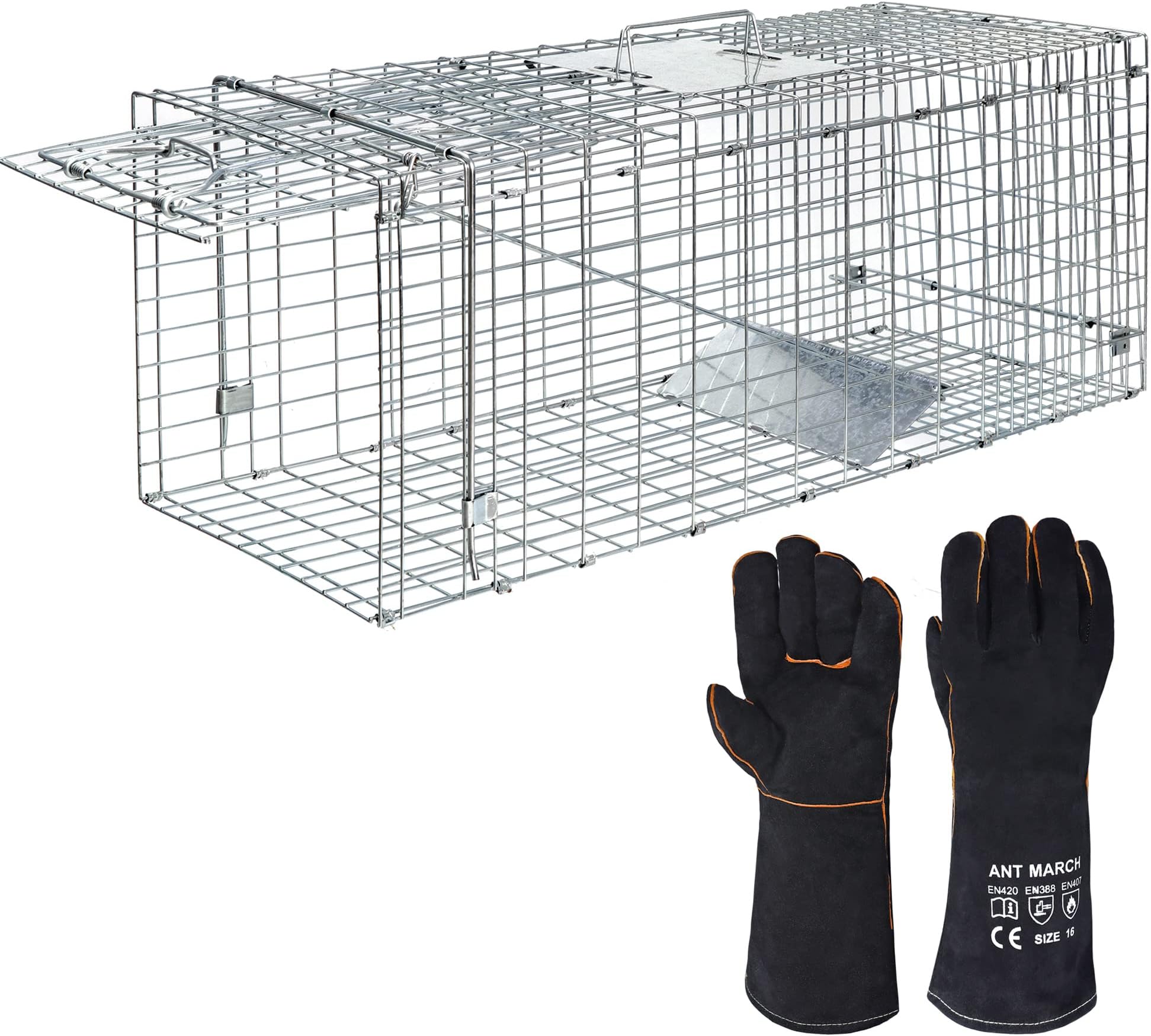 ANT MARCH Live Animal Cage Trap 32' Steel Humane Release Rodent Cage for Rabbits, Stray Cat, Squirrel, Raccoon, Mole, Gopher, Chicken, Opossum, Skunk, Chipmunks, Groundhog Squire