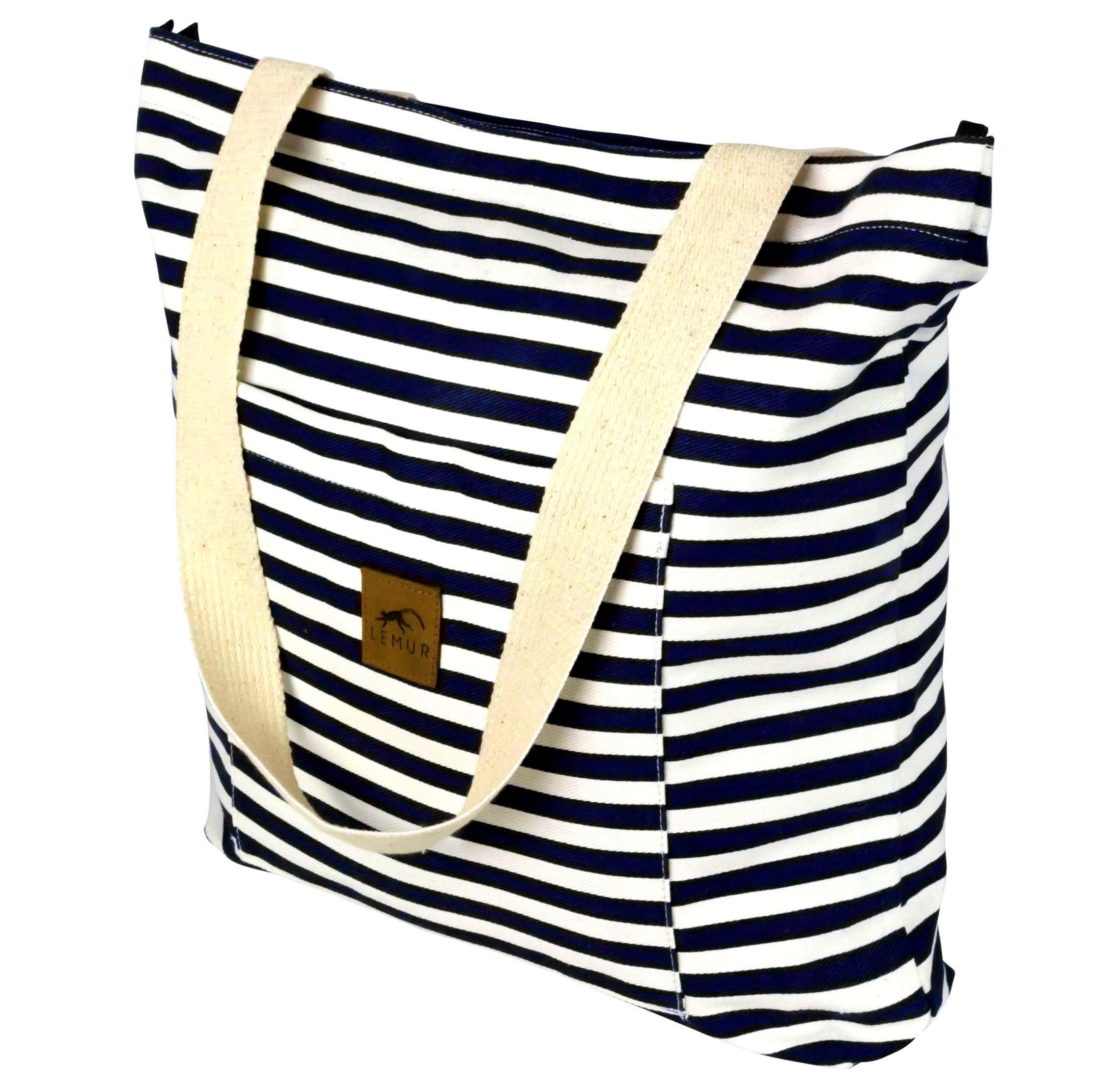 Canvas Shoulder Tote Bag - Large Eco-Friendly Zippered Tote with Front Pocket