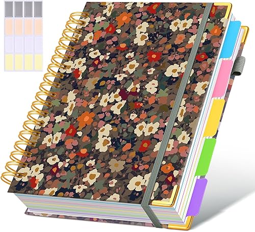 Miniatura 35 de Cuaderno universitario de espiral con tapa dura de cuero de 8 x 10 pulgadas, con pestañas separadoras extraíbles, para 5 materias, a rayas; diario