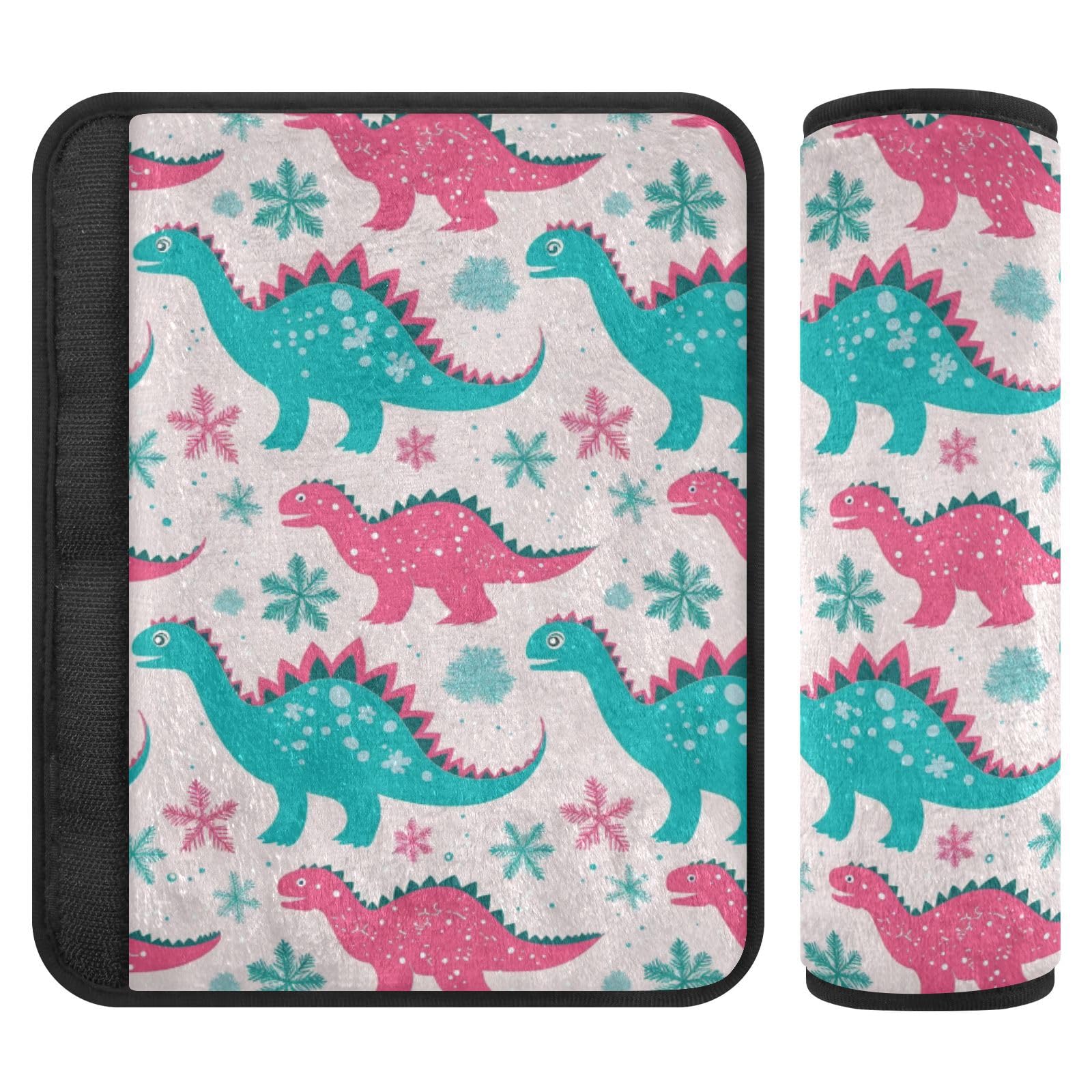 Seat Belt Covers 2 Pack Pink Teal Dinosaurs Car Seat Strap Covers Super Soft Snowflakes Car Seat Neck Cover for Boys Girls Adults Babies S