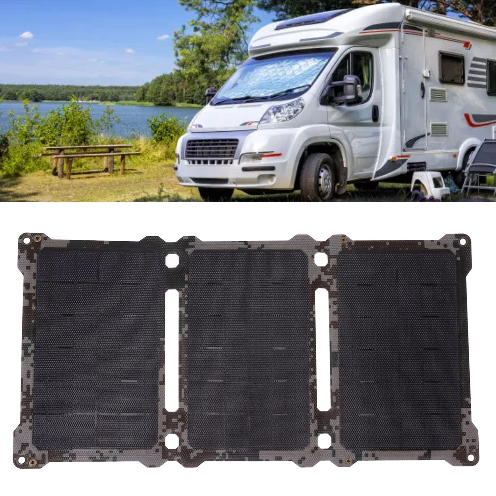 Eujgoov Cargador Solar Portátil con Panel Solar Plegable de 30 W con Puerto USB Salida CC para Acampar Al Aire Libre Senderismo Cargador de Panel de Silicio Monocristalino (Estampado de Camuflaje)