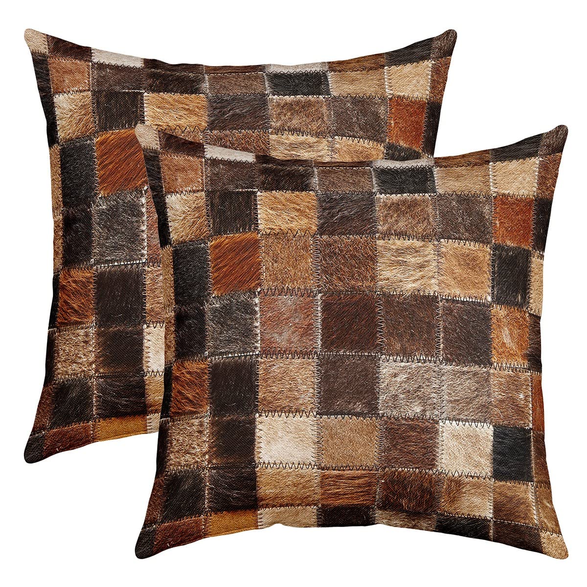 Homemissing Cow Decorative Throw Pillow Cover Set of 2s Soft Cowhide Rustic Western Wild Animal Square Cushion Case Set for Sofa Living Room Dark Brown Pillow Cases Pillowcases 18"x18"
